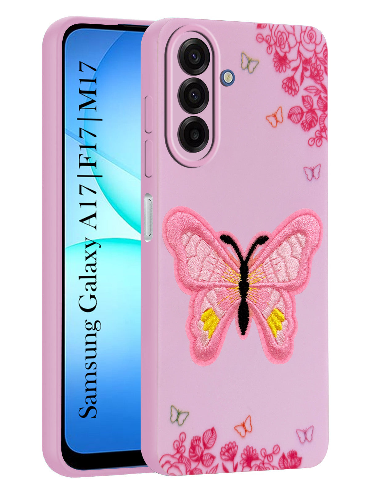For Samsung Galaxy A17 | Samsung F17 | Samsung M17 5G Back Cover Case (Soft Butterfly Embroidery | Women Teen Girls | Camera Protection| Matte Silicone)