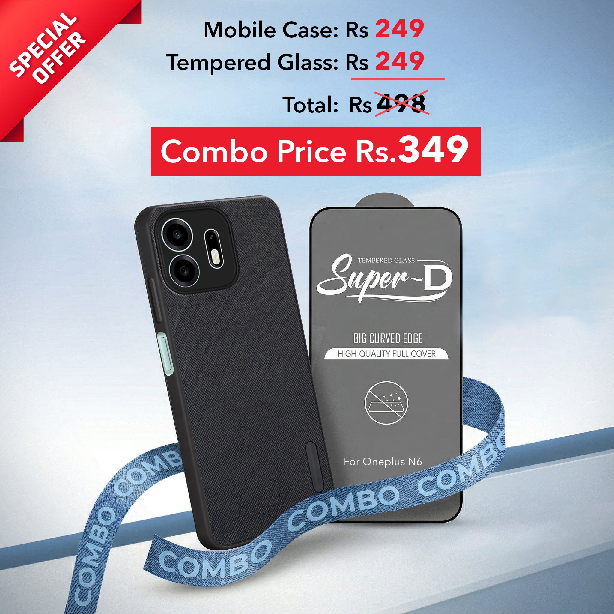 For OnePlus N6 Combo (Textured Grip Design | Micro-Fiber Cloth Inside | Oleophobic Coating Screen Glass)