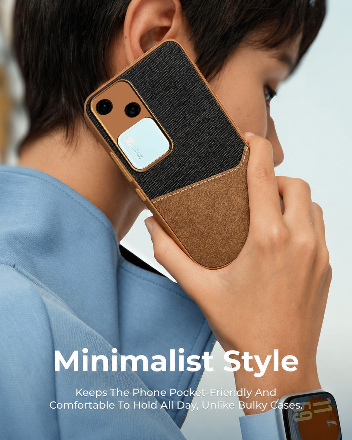 For Vivo V30 Back Cover Case (Dual PU Leather Stitch | Professional Minimalist | Soft and Flexible)