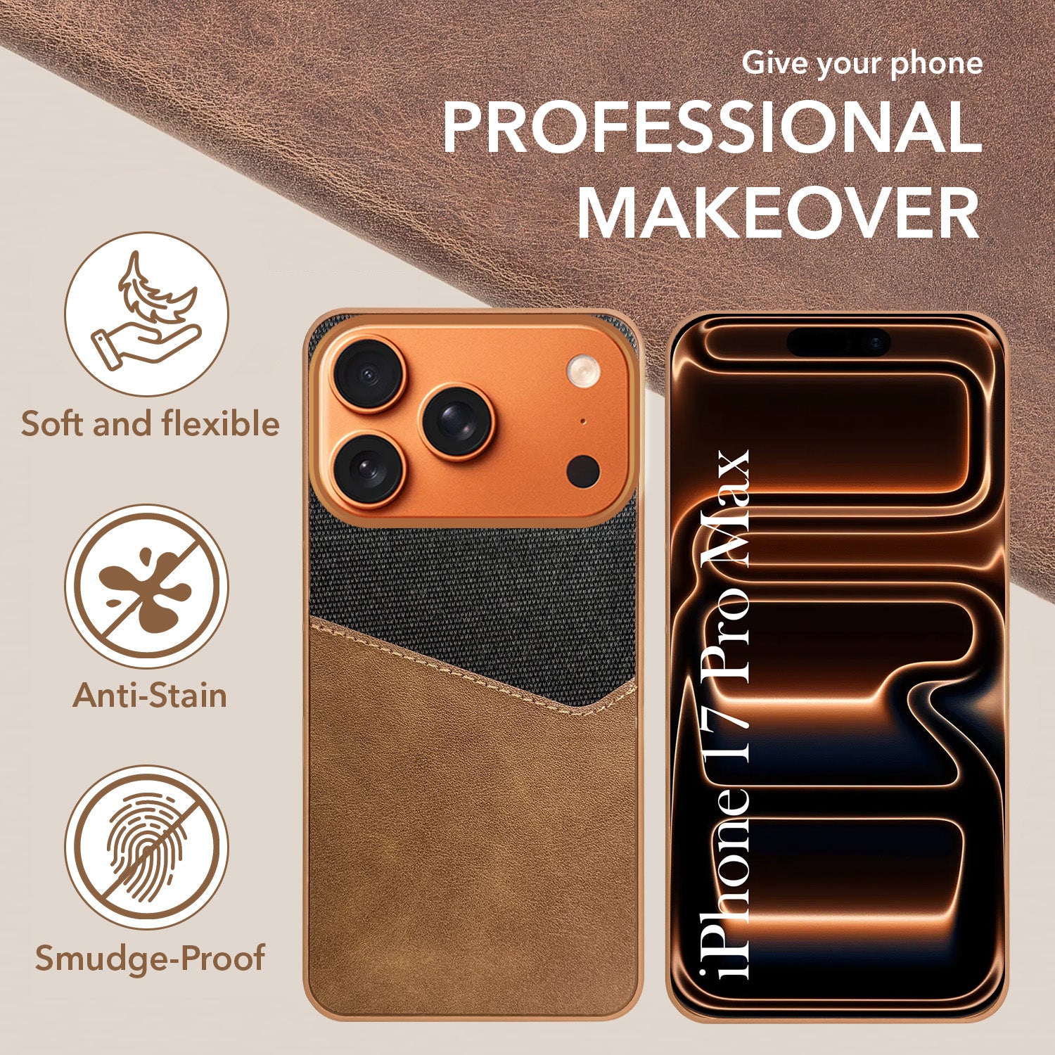 For Apple iPhone 17 Pro Max Back Cover Case (Dual PU Leather Stitch | Professional Minimalist | Soft and Flexible)