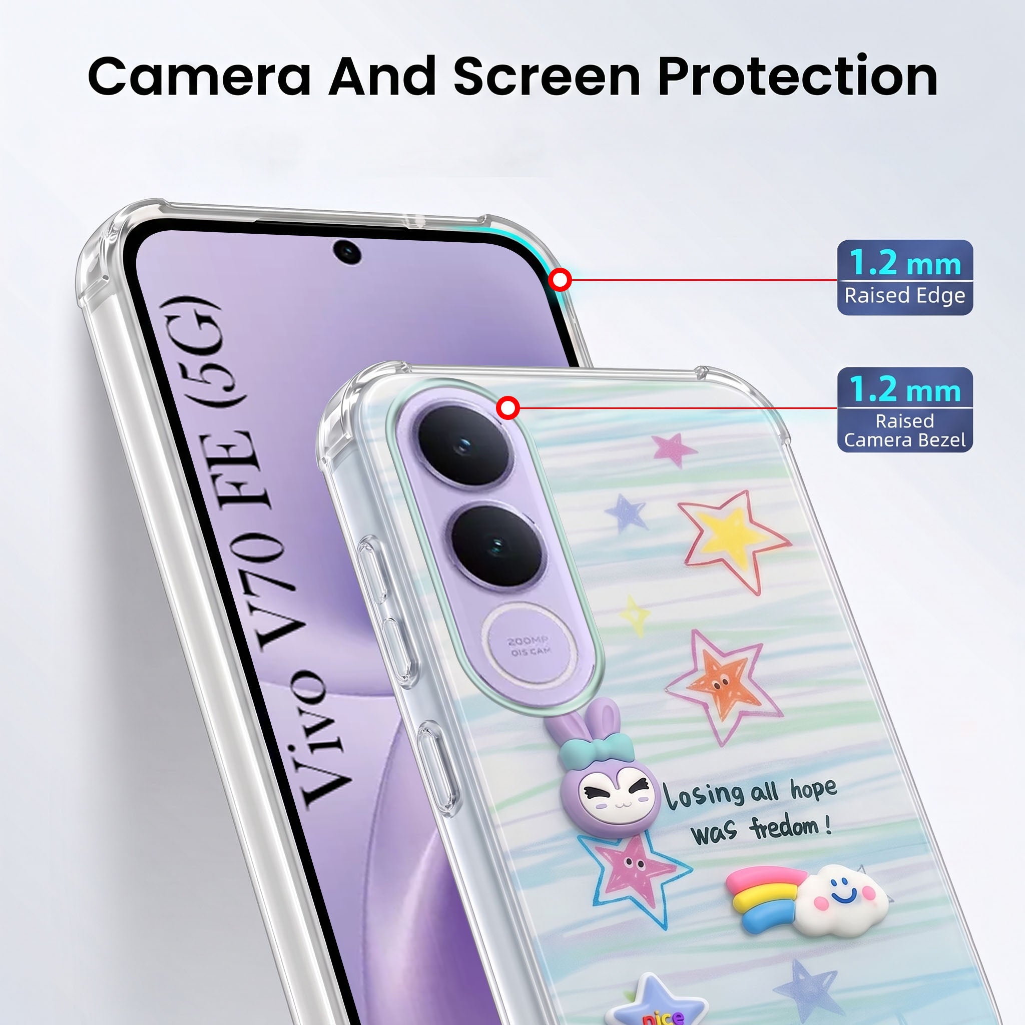 For Vivo V70 FE 5G Back Cover Case (3D Cute Cartoons | Hard Back Side Soft | Matte Premium Finish | HD Printing)