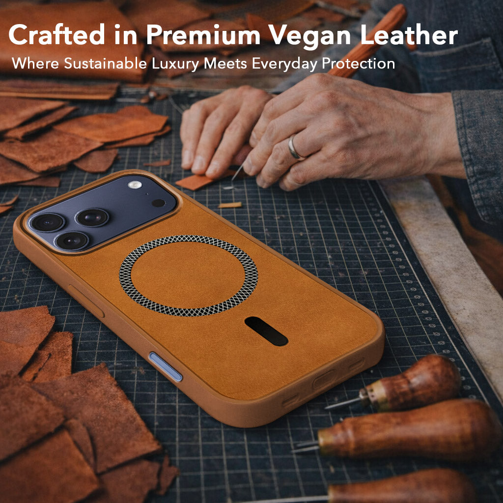 For Apple iPhone 17 Pro Max Back Cover Case Leather Finish (MagSafe Compatible Wireless Charging | Soft Touch | Camera Bump Protection)