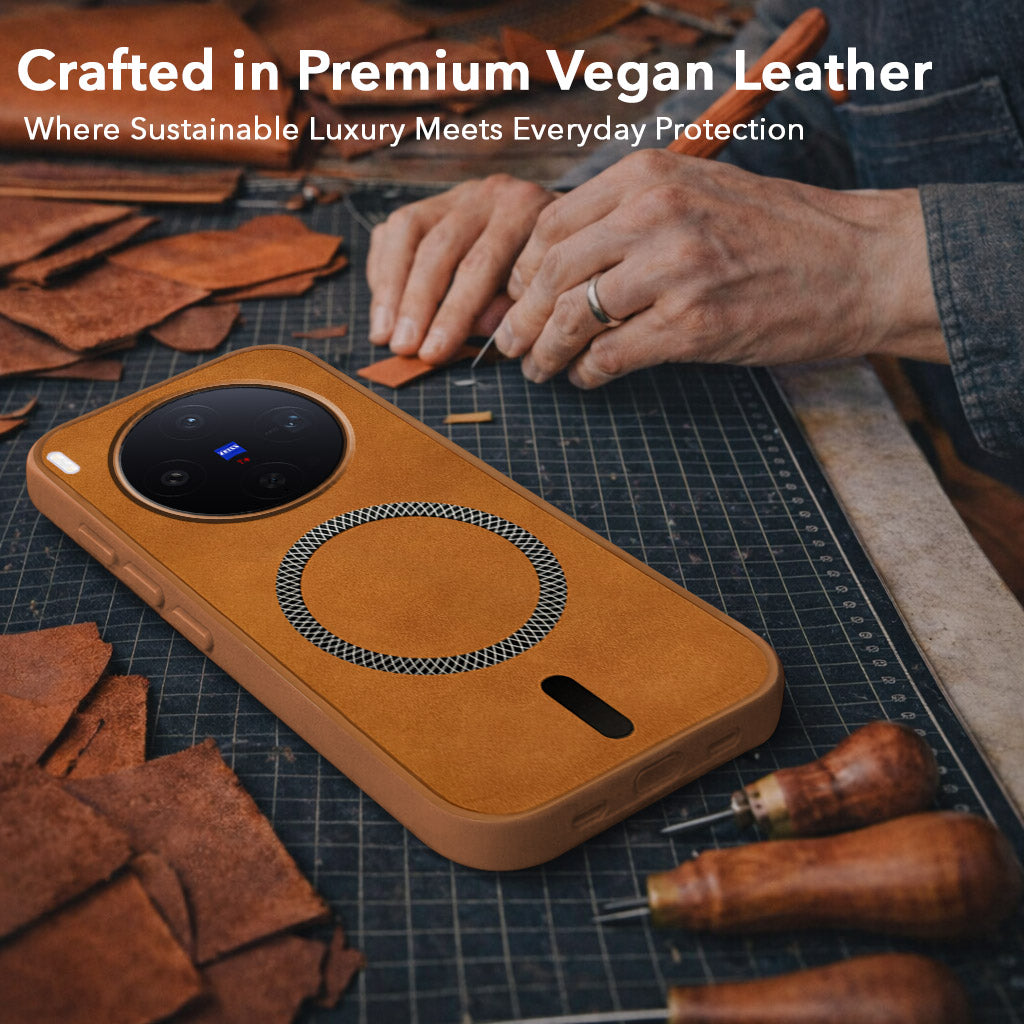 For Vivo X300 5G Back Cover Case Leather Finish (MagSafe Compatible Wireless Charging | Soft Touch | Camera Bump Protection)