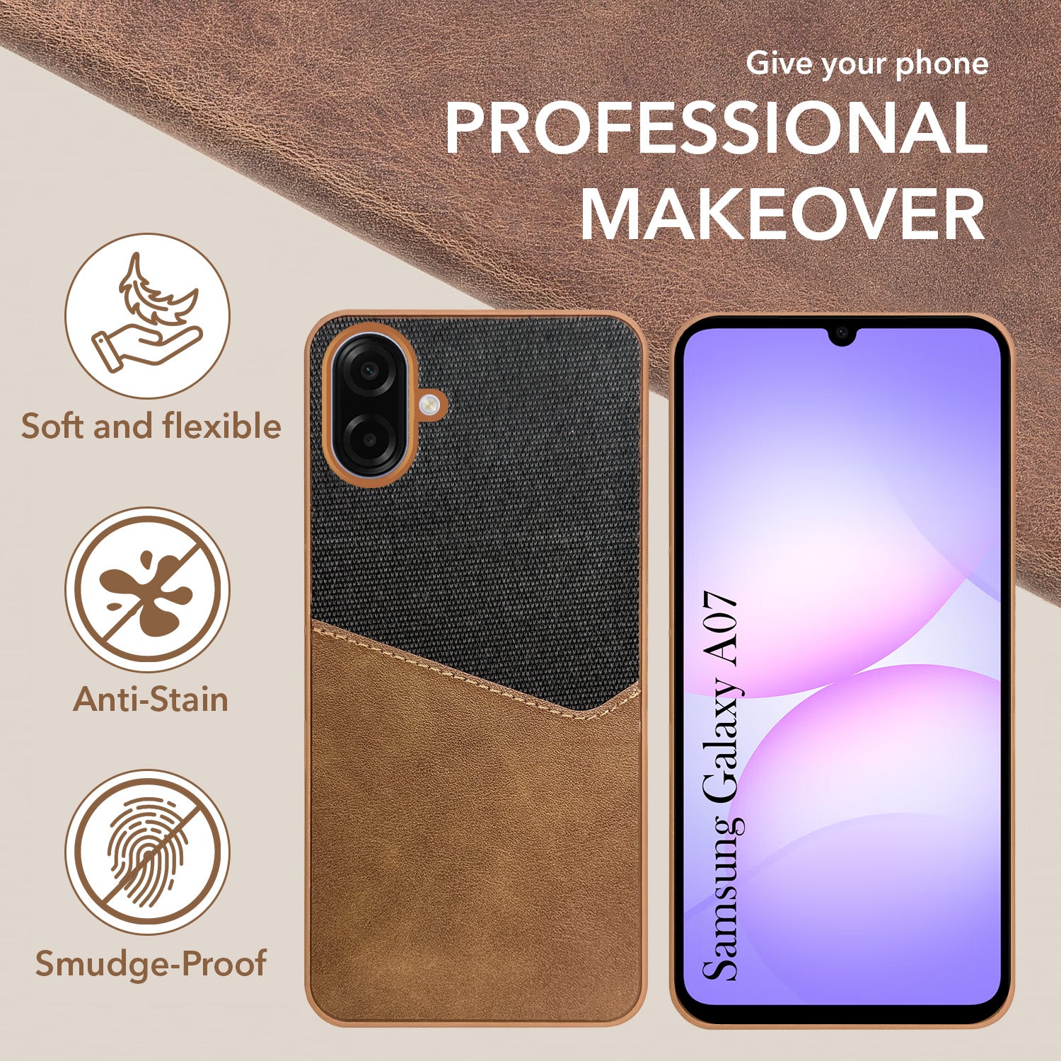 For Samsung Galaxy A07 5G Back Cover Case (Dual PU Leather Stitch | Professional Minimalist | Soft and Flexible)