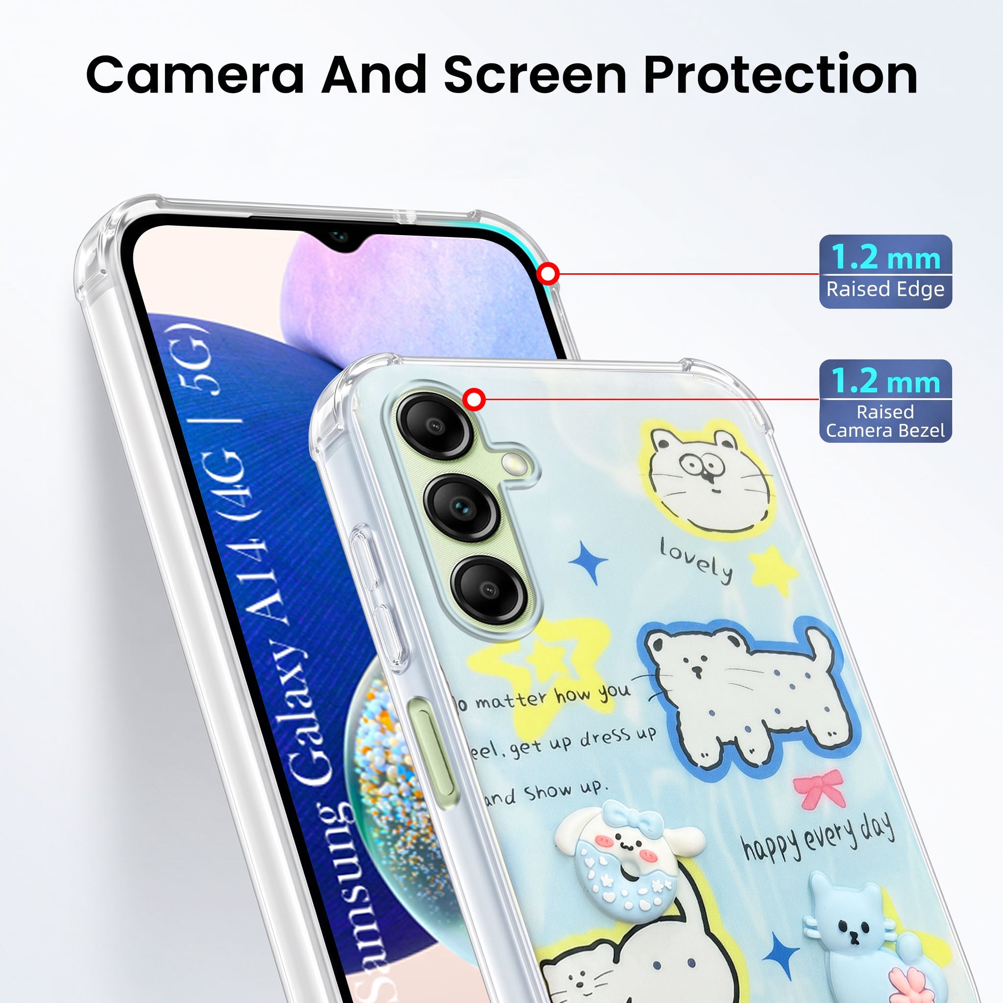 For Samsung Galaxy A14 4G | 5G Back Cover Case (3D Cute Cartoons | Hard Back Side Soft | Matte Premium Finish | HD Printing)