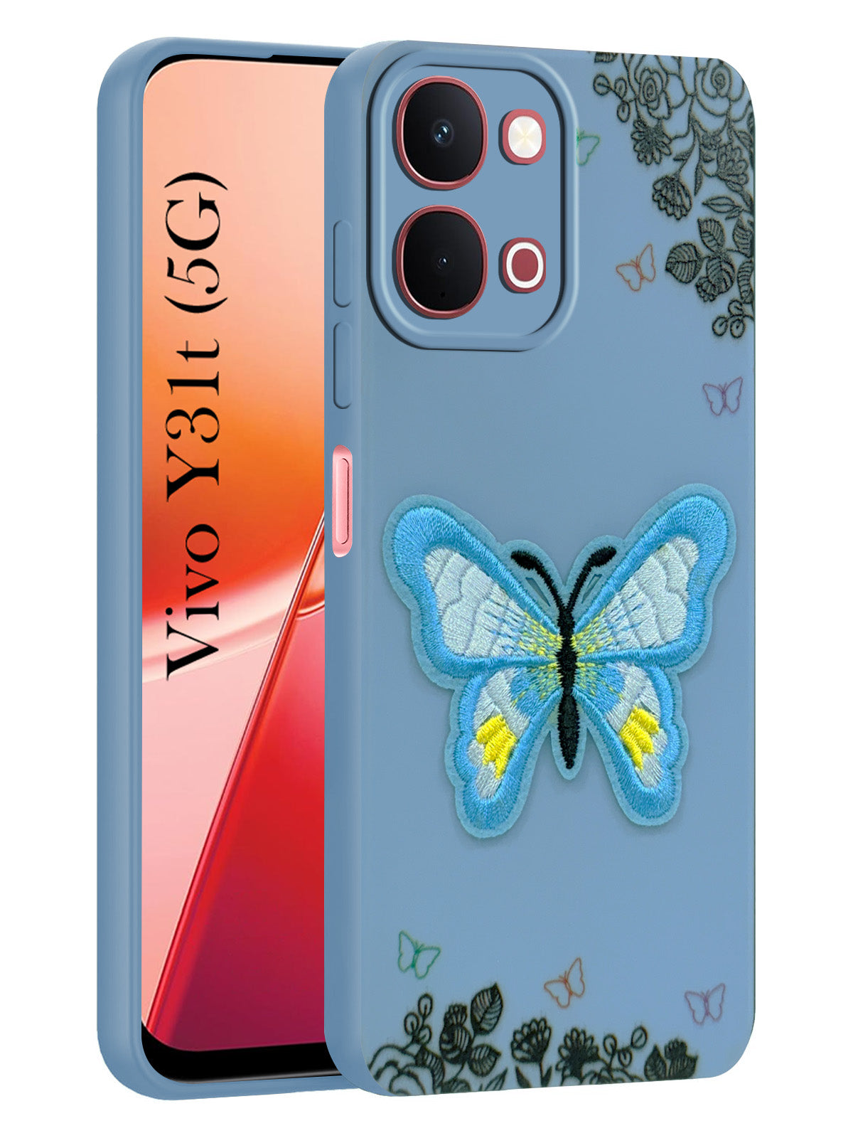 For Vivo Y31T 5G Back Cover Case (Soft Butterfly Embroidery | Women Teen Girls | Camera Protection| Matte Silicone)