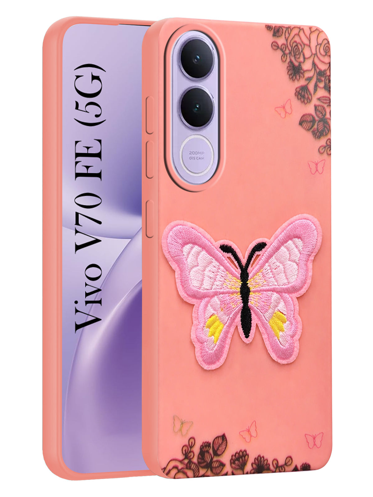 For Vivo V70 FE 5G Back Cover Case (Soft Butterfly Embroidery | Women Teen Girls | Camera Protection| Matte Silicone)