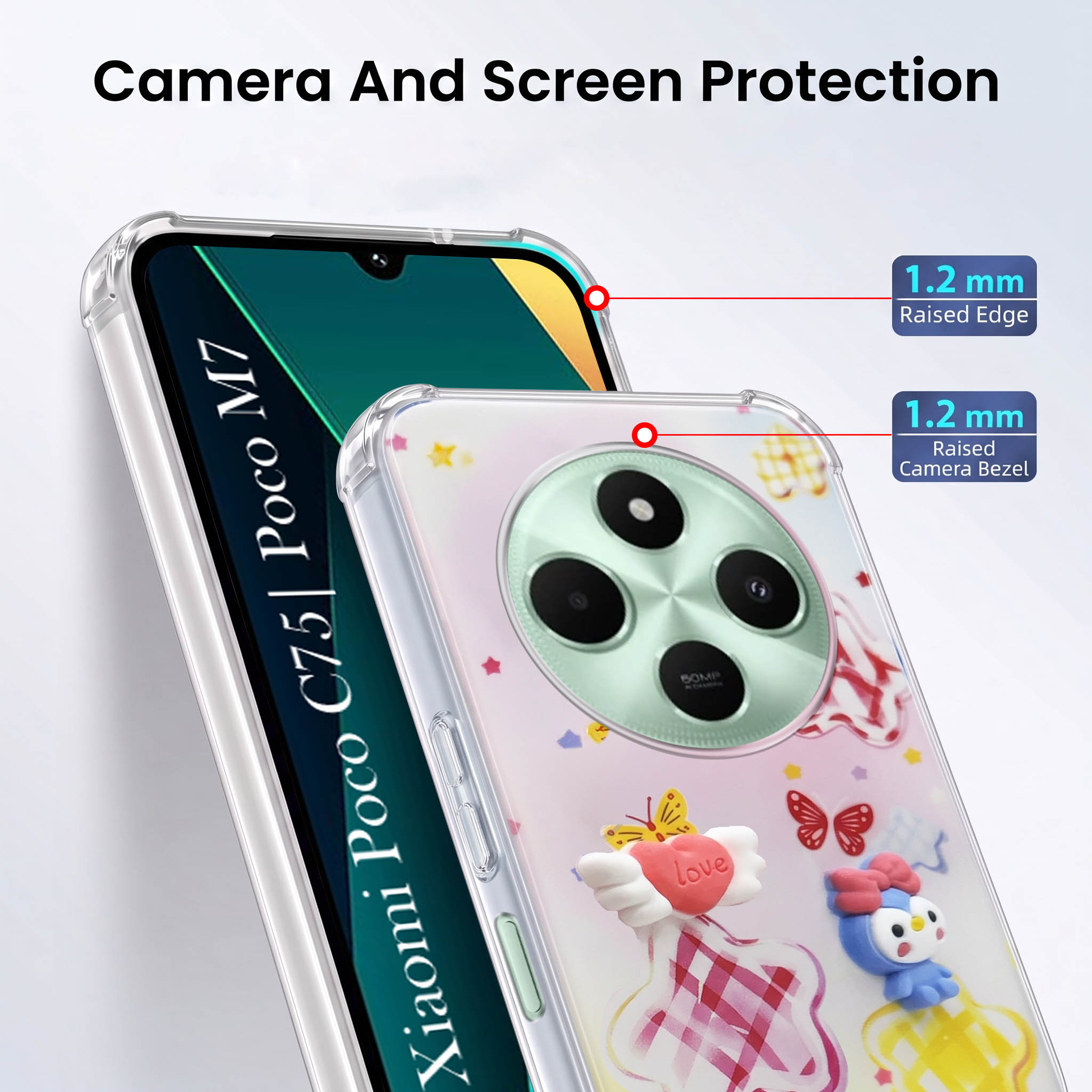 For Poco C75 | Poco M7 Back Cover Case (3D Cute Cartoons | Hard Back Side Soft | Matte Premium Finish | HD Printing)
