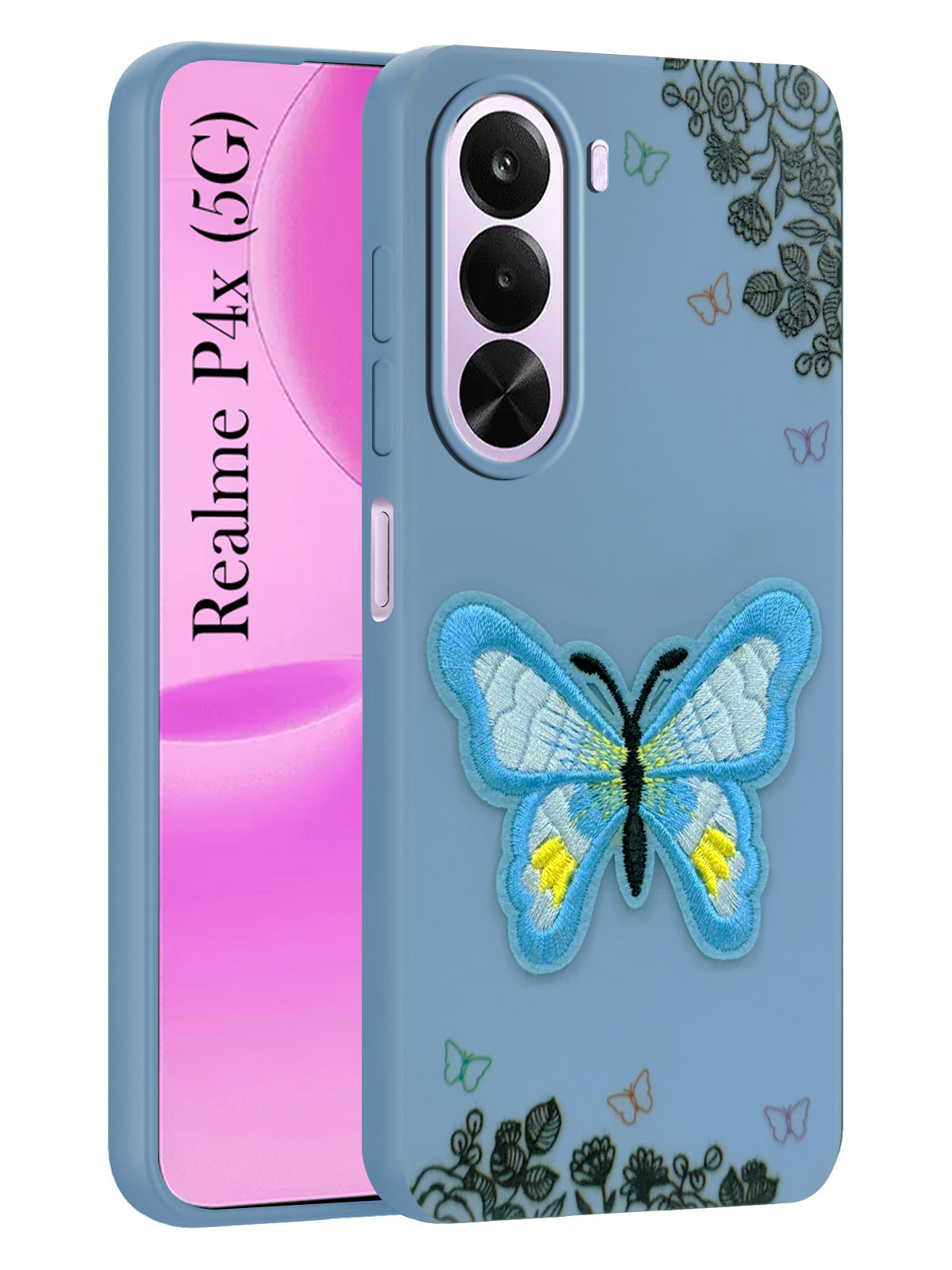 For  Realme P4x Back Cover Case (Soft Butterfly Embroidery | Women Teen Girls | Camera Protection| Matte Silicone)