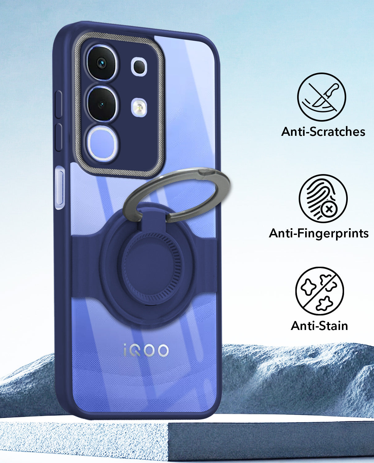 For Vivo iQOO Z10x Back Cover Case with stand (Built-in Ring Holder Kickstand | Lifetime Anti Yellow | Camera Protection)