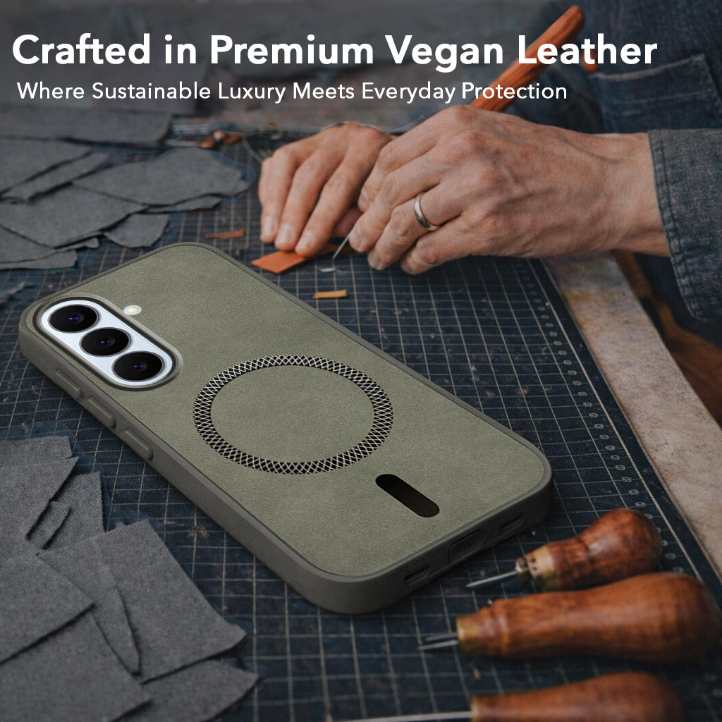 For Samsung Galaxy S26 5G Back Cover Case Leather Finish (MagSafe Compatible Wireless Charging | Soft Touch | Camera Bump Protection)