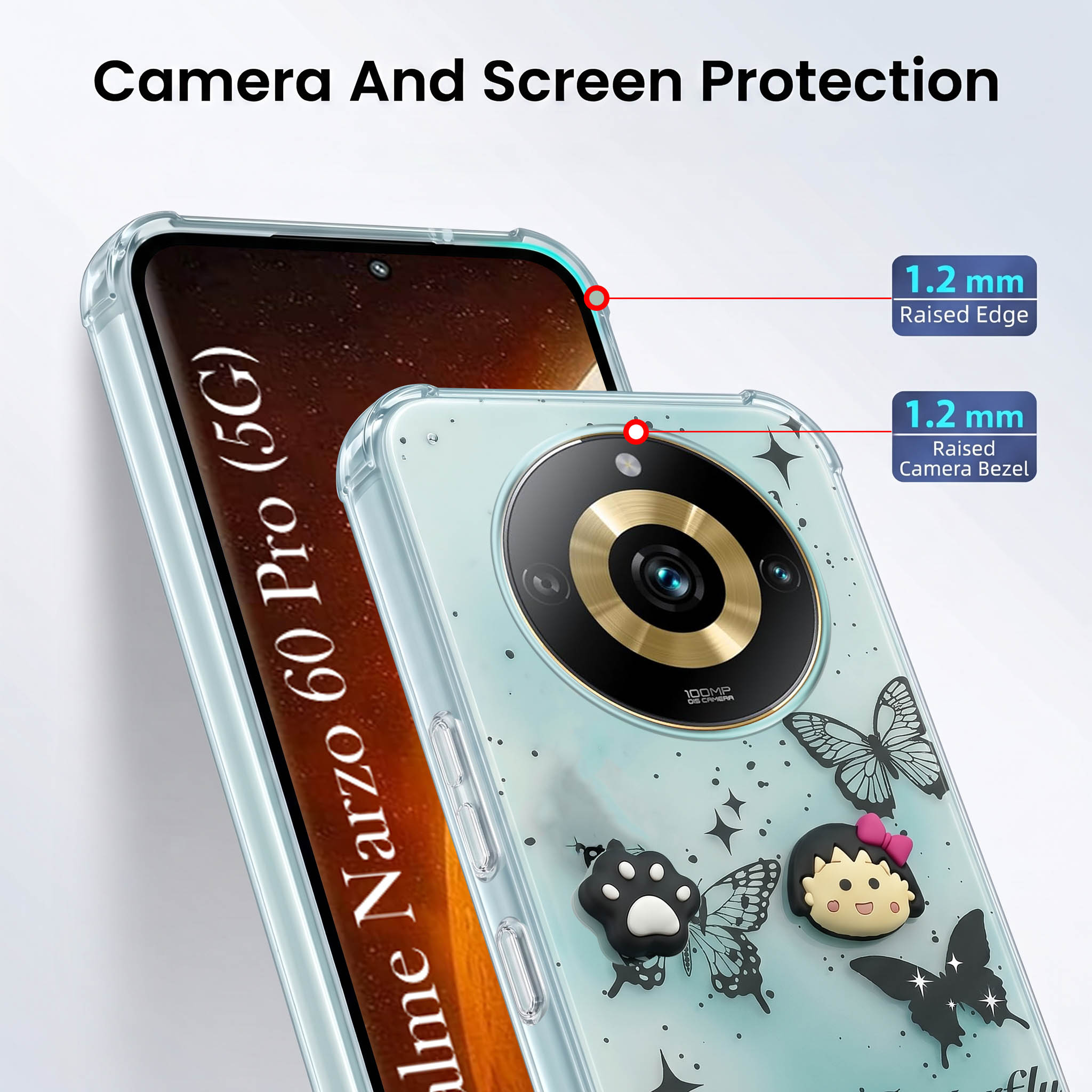 For Realme Narzo 60 Pro Back Cover Case (3D Cute Cartoons | Hard Back Side Soft | Matte Premium Finish | HD Printing)