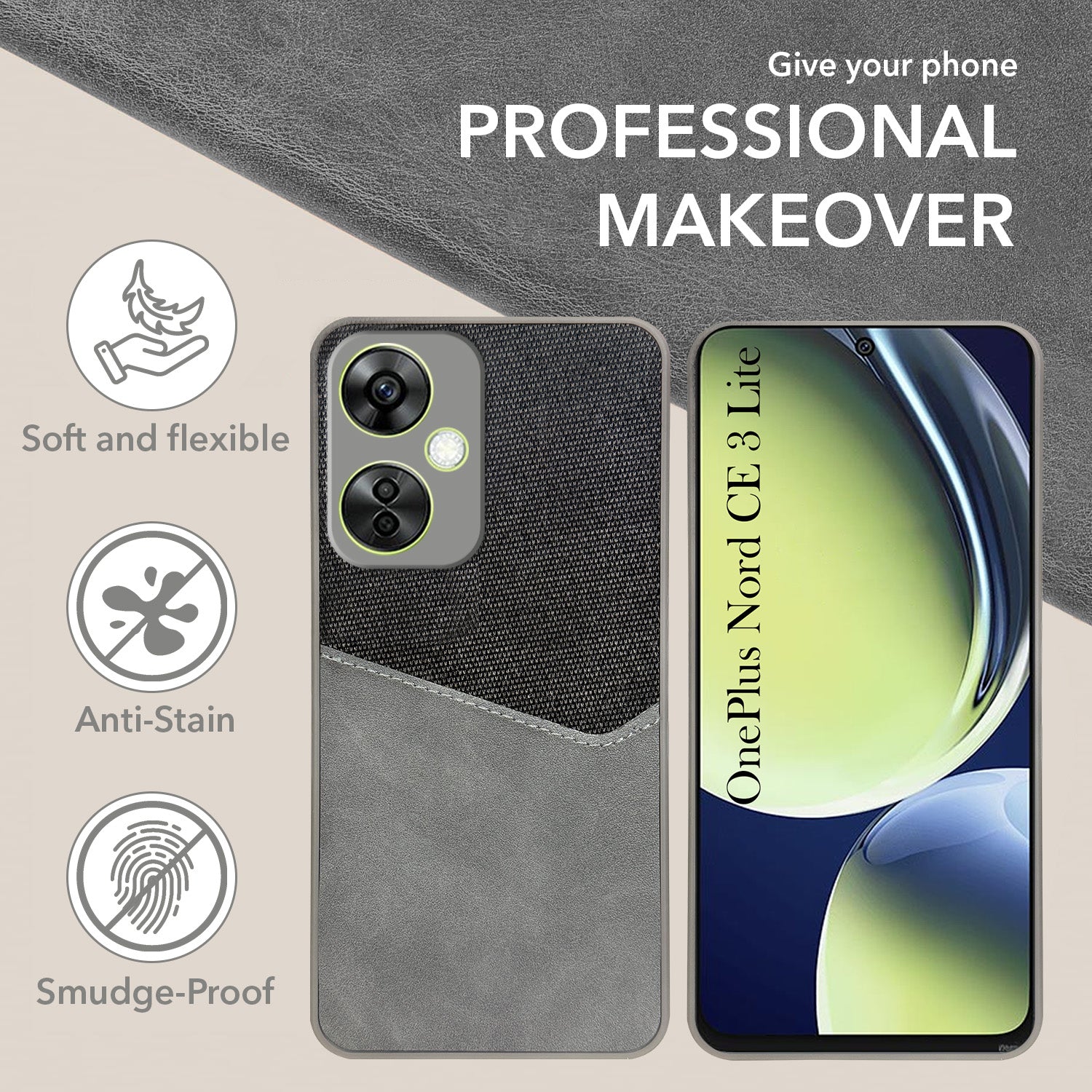 For OnePlus Nord CE 3 Lite Back Cover Case  (Dual PU Leather Stitch | Professional Minimalist | Soft and Flexible)
