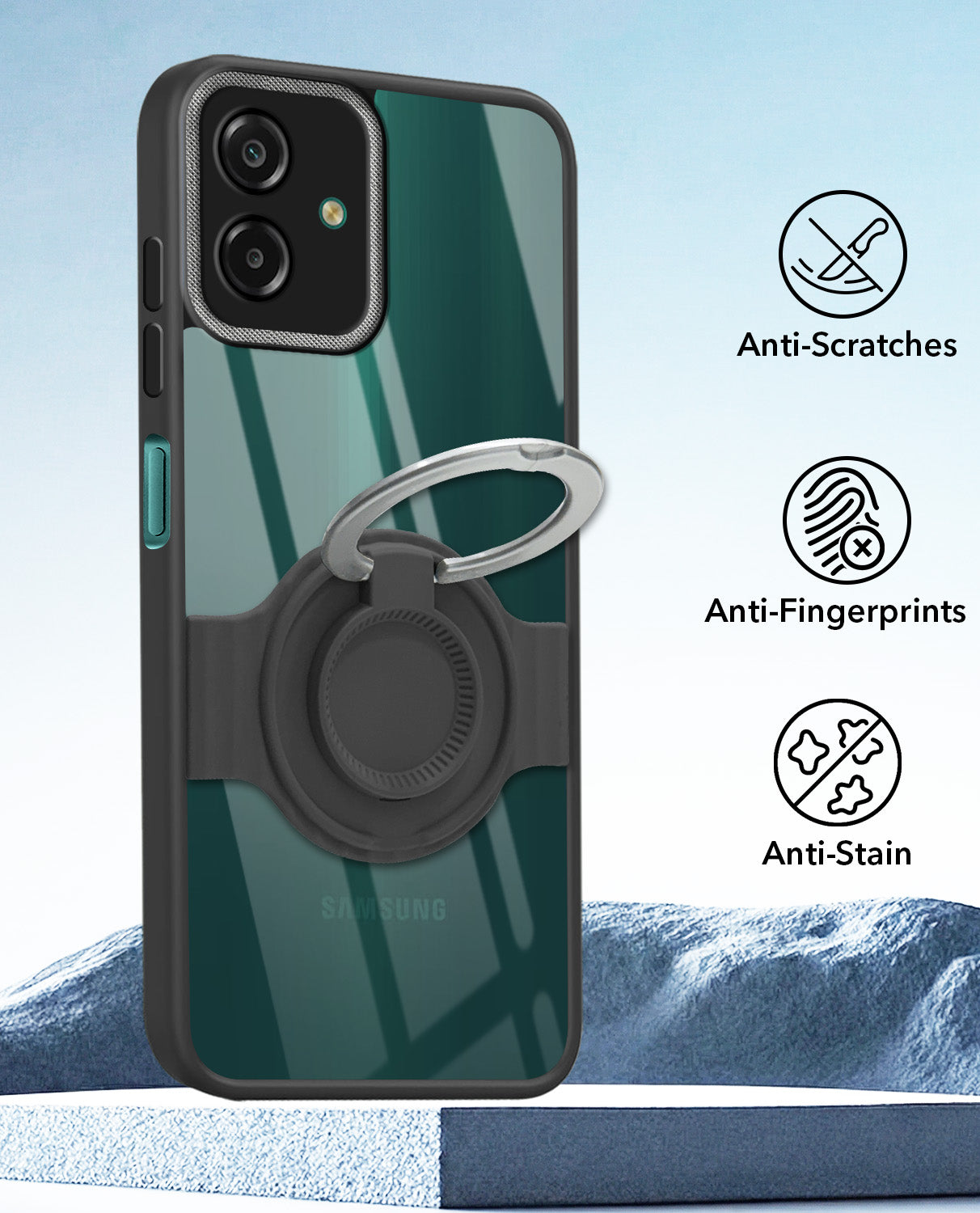 For Samsung Galaxy M07 | Samsung Galaxy F07 Back Cover Case with stand (Built-in Ring Holder Kickstand | Lifetime Anti Yellow | Camera Protection)