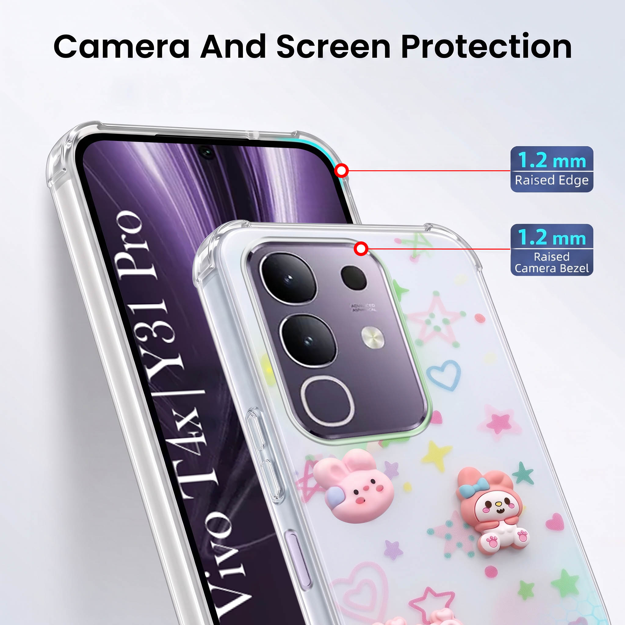 For Vivo T4x | Vivo Y31 Pro Back Cover Case (3D Cute Cartoons | Hard Back Side Soft | Matte Premium Finish | HD Printing)