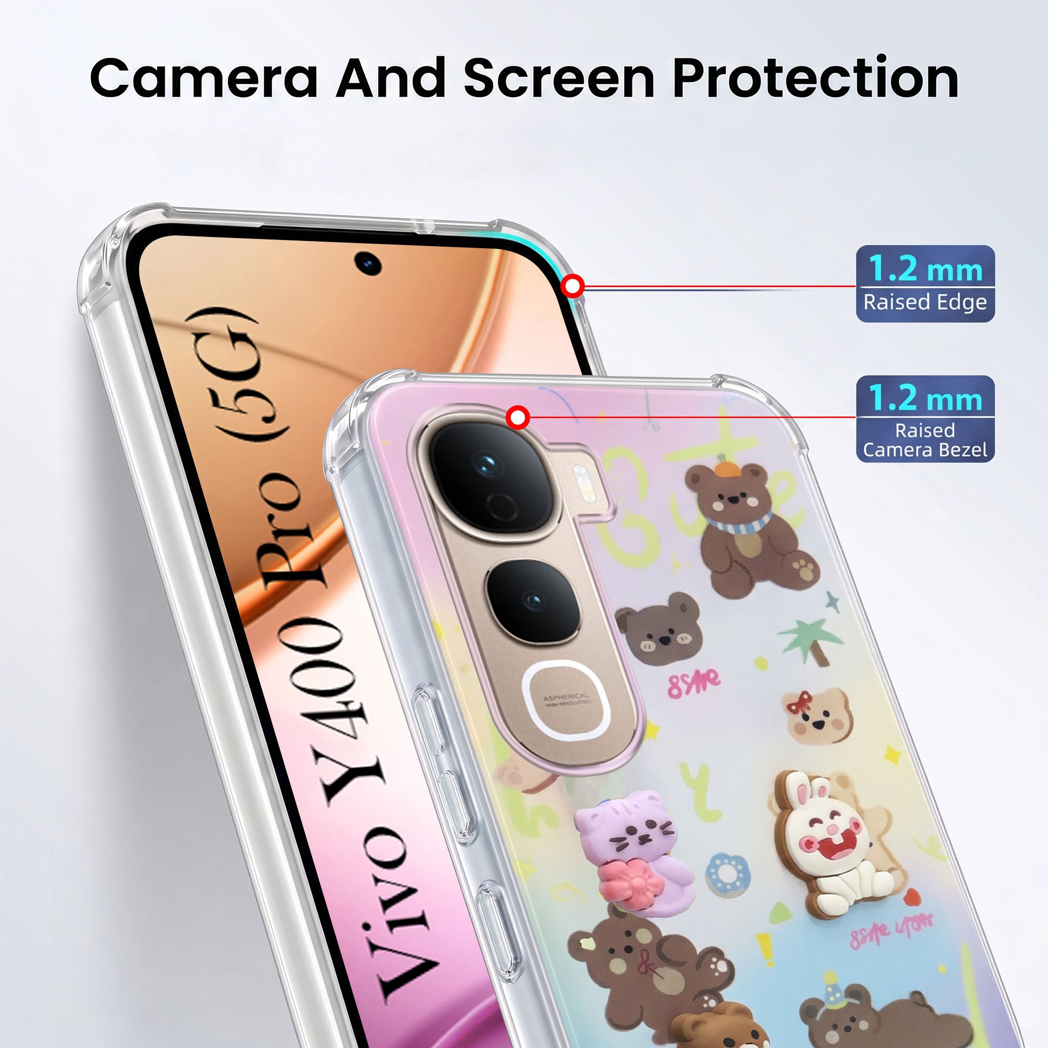 For Vivo Y400 Pro Back Cover Case (3D Cute Cartoons | Hard Back Side Soft | Matte Premium Finish | HD Printing)
