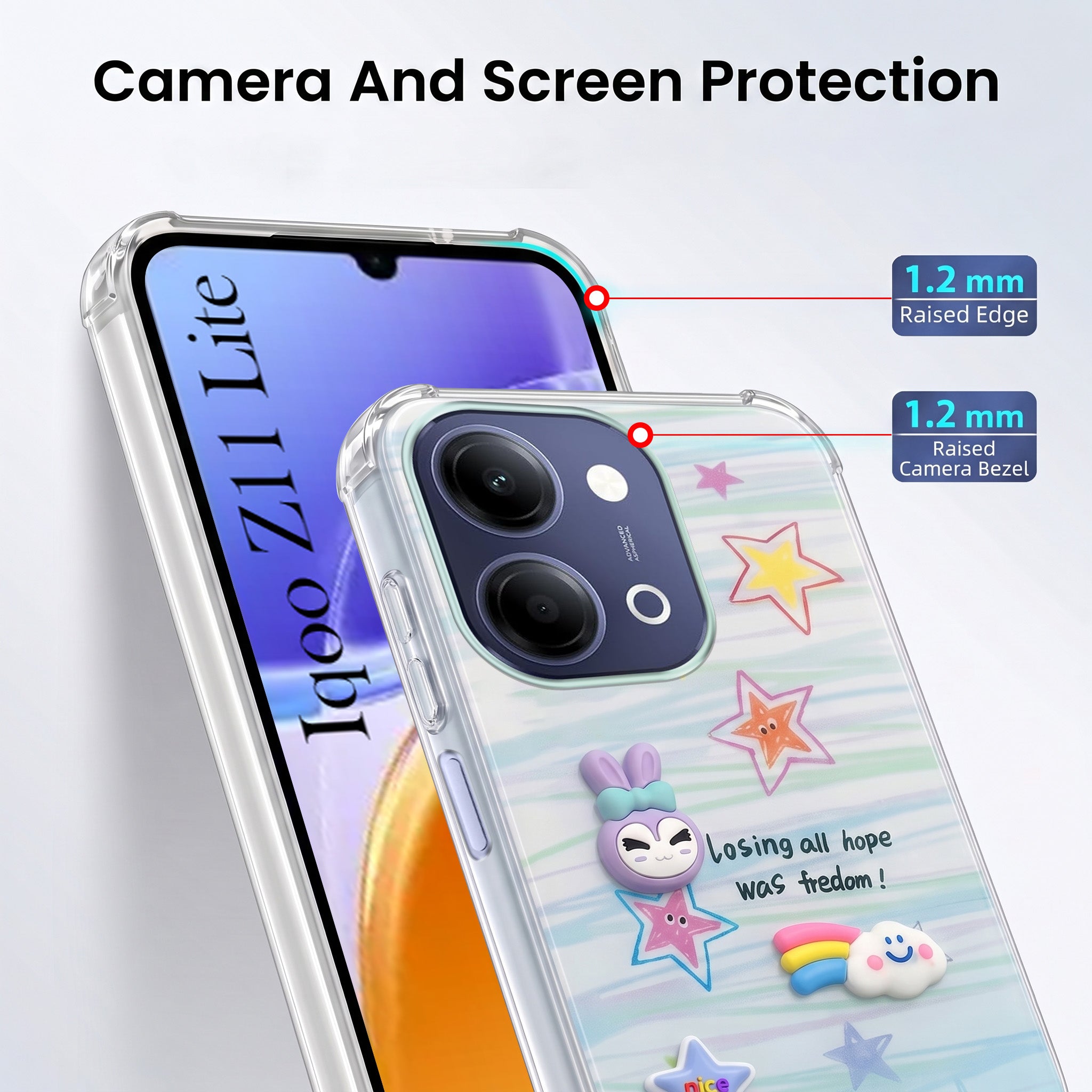 For Vivo iQOO Z11 Lite Back Cover Case (3D Cute Cartoons | Hard Back Side Soft | Matte Premium Finish | HD Printing)