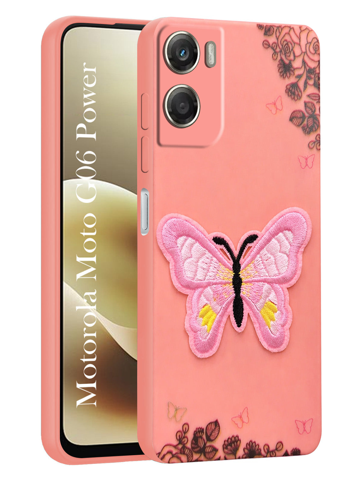 For Motorola Moto G06 Power Back Cover Case (Soft ButterFly Embroidery | Women Teen Girls | Camera Protection| Matte Silicone)