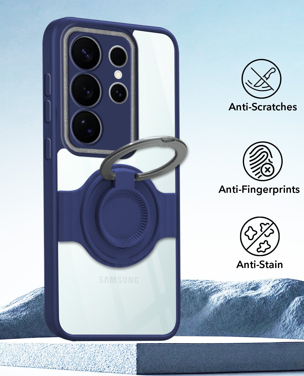 For Samsung Galaxy S26 Ultra Back Cover Case with stand (Built-in Ring Holder Kickstand | Lifetime Anti Yellow | Camera Protection)