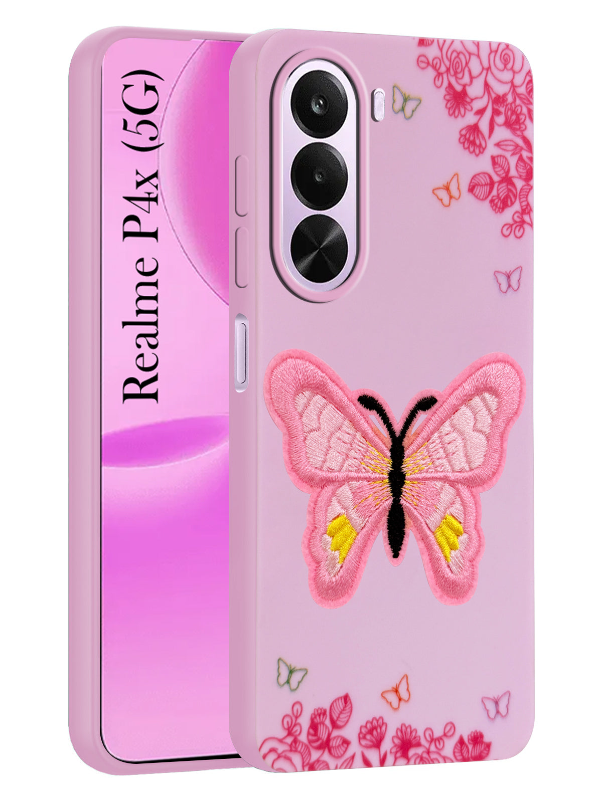 For  Realme P4x Back Cover Case (Soft Butterfly Embroidery | Women Teen Girls | Camera Protection| Matte Silicone)