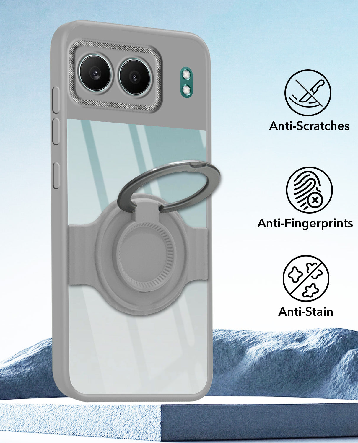 For Oneplus Nord 4 Back Cover Case with stand (Built-in Ring Holder Kickstand | Lifetime Anti Yellow | Camera Protection)