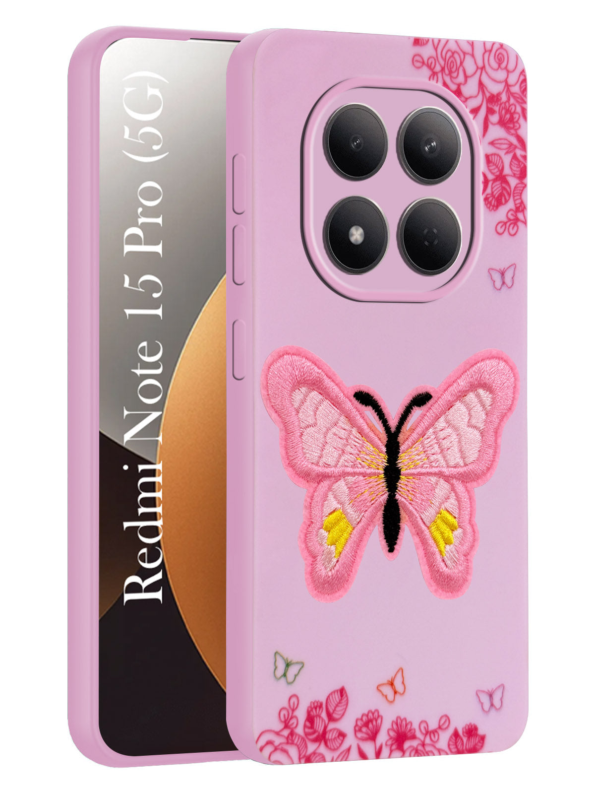 For Xiaomi Redmi Note 15 Pro 5G Back Cover Case (Soft Butterfly Embroidery | Women Teen Girls | Camera Protection| Matte Silicone)