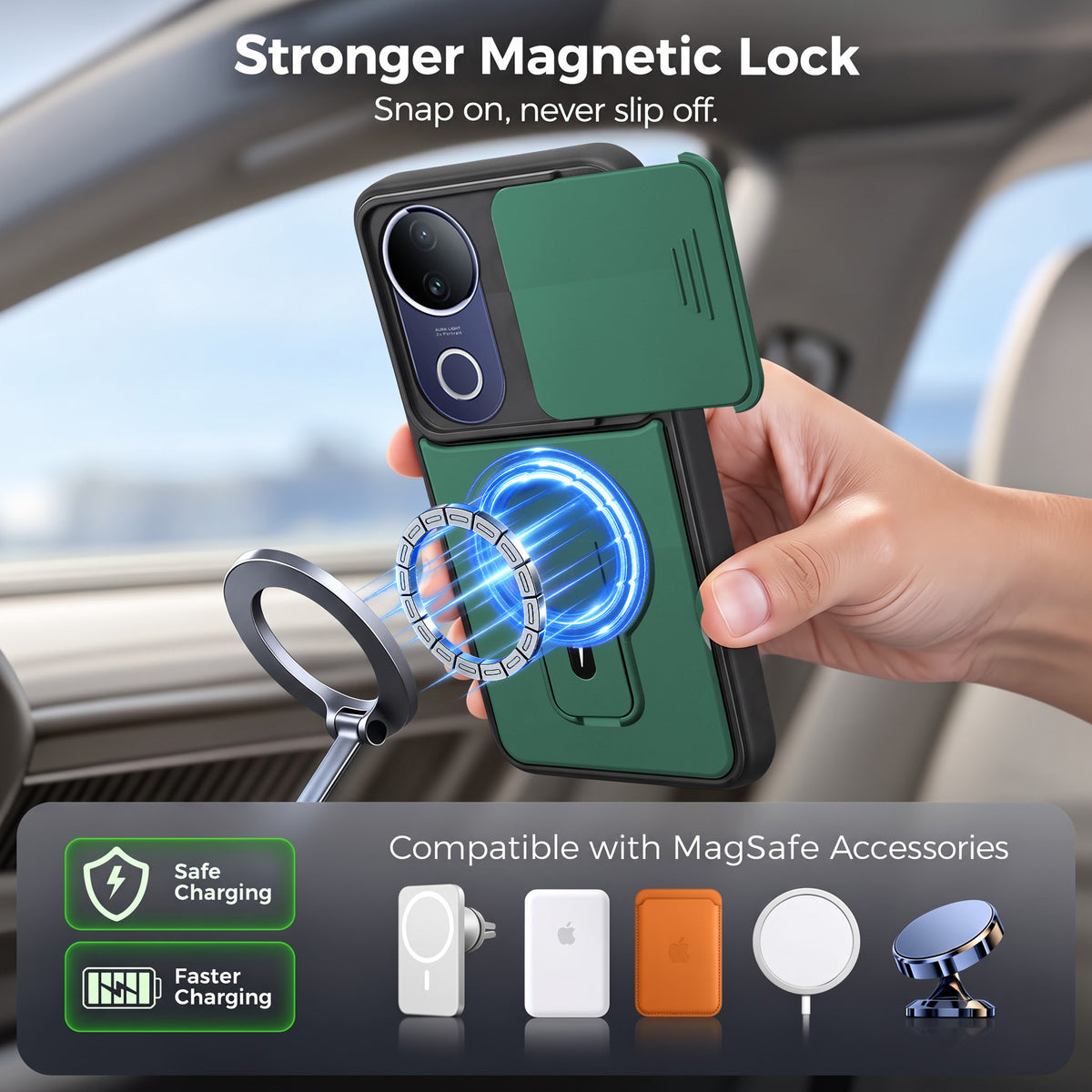 For Vivo T4R Back Case Cover Metallic (Hybrid Armor Kickstand | Sliding Shutter Camera Protection | MagSafe Compatible)