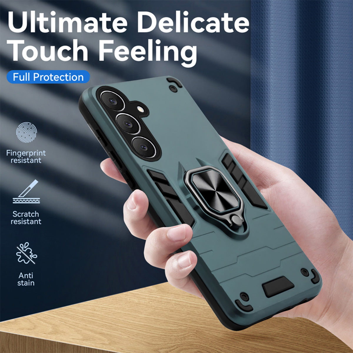 For Samsung Galaxy S25 FE Back Cover Case Hybrid Armor (Shockproof Dual Layer Polycarbonate |Ring Holder Kickstand)