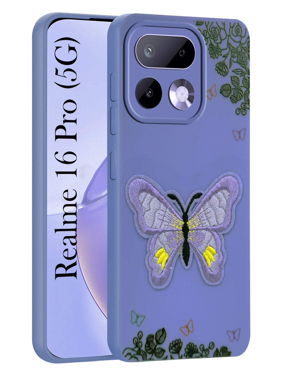 For Realme 16 Pro Back Cover Case (Soft Butterfly Embroidery | Women Teen Girls | Camera Protection| Matte Silicone)