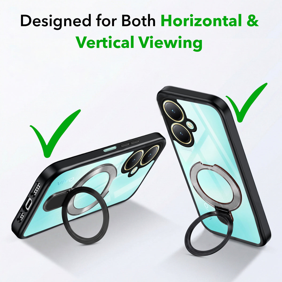 For Vivo Y27 Back Cover Case (Kick Stand Ring Holder | Life time Anti Yellow | Camera Protection)