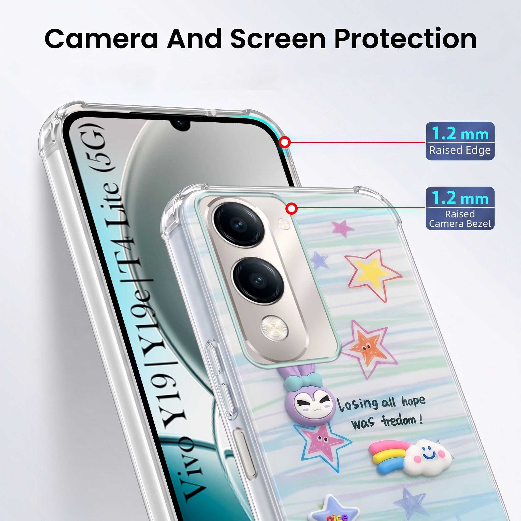 For Vivo Y19 | Vivo Y19e | Vivo T4 Lite Back Cover Case (3D Cute Cartoons | Hard Back Side Soft | Matte Premium Finish | HD Printing)