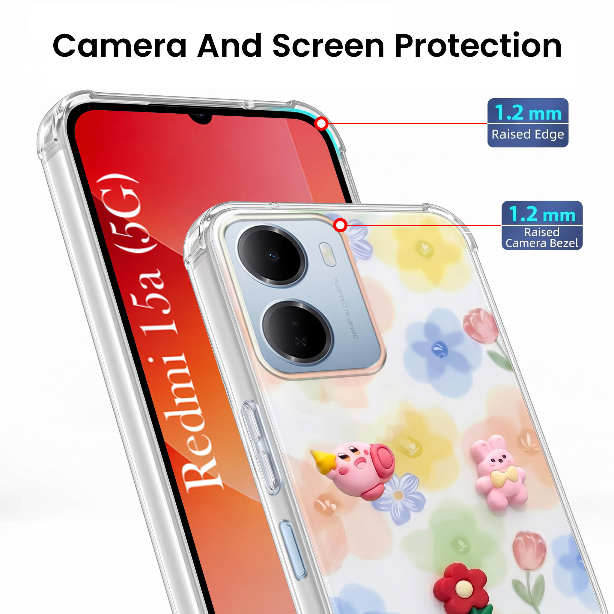 For Redmi 15A 5G Back Cover Case (3D Cute Cartoons | Hard Back Side Soft | Matte Premium Finish | HD Printing)