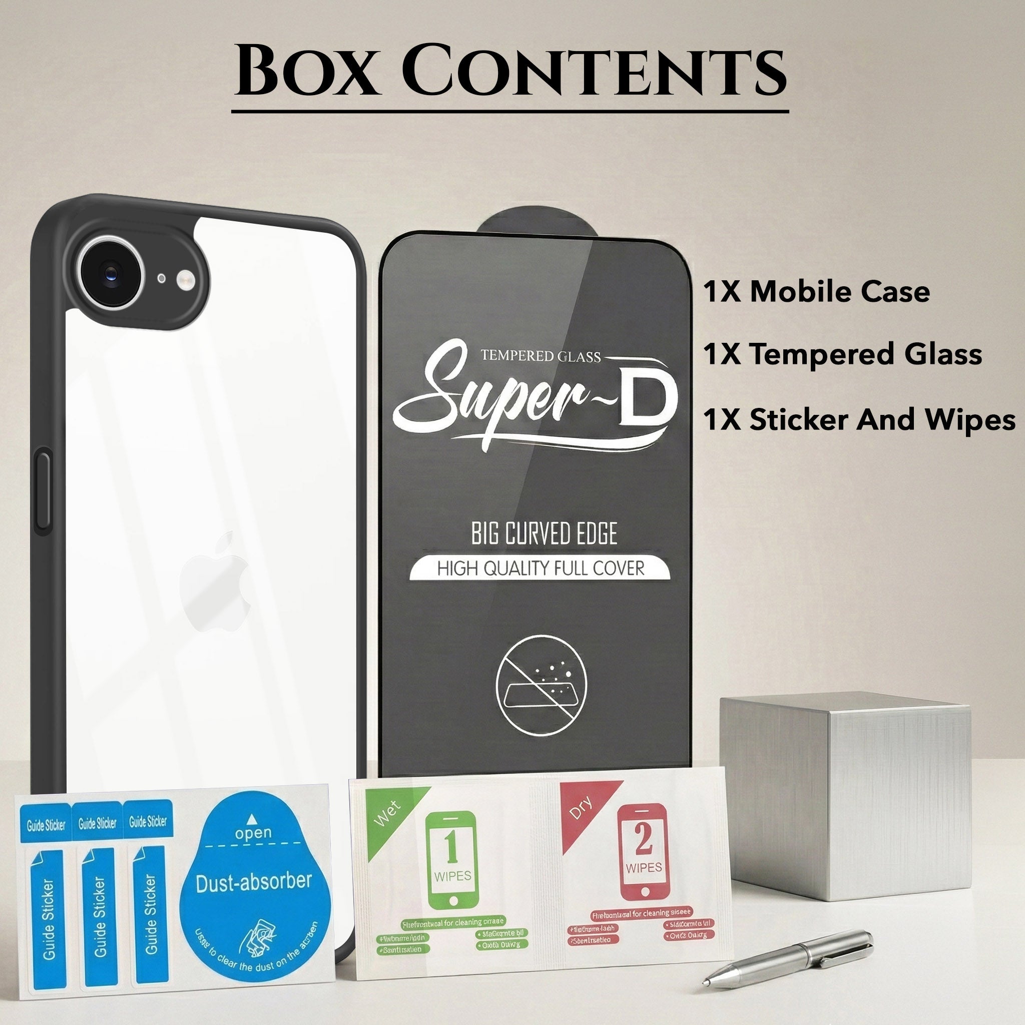 For Apple iPhone 16e | iPhone 17e Combo with Back Cover and 9H Tempered Glass (Lifetime Anti-Yellow | Crystal Clear Shockproof | Oleophobic Coating Screen Glass)