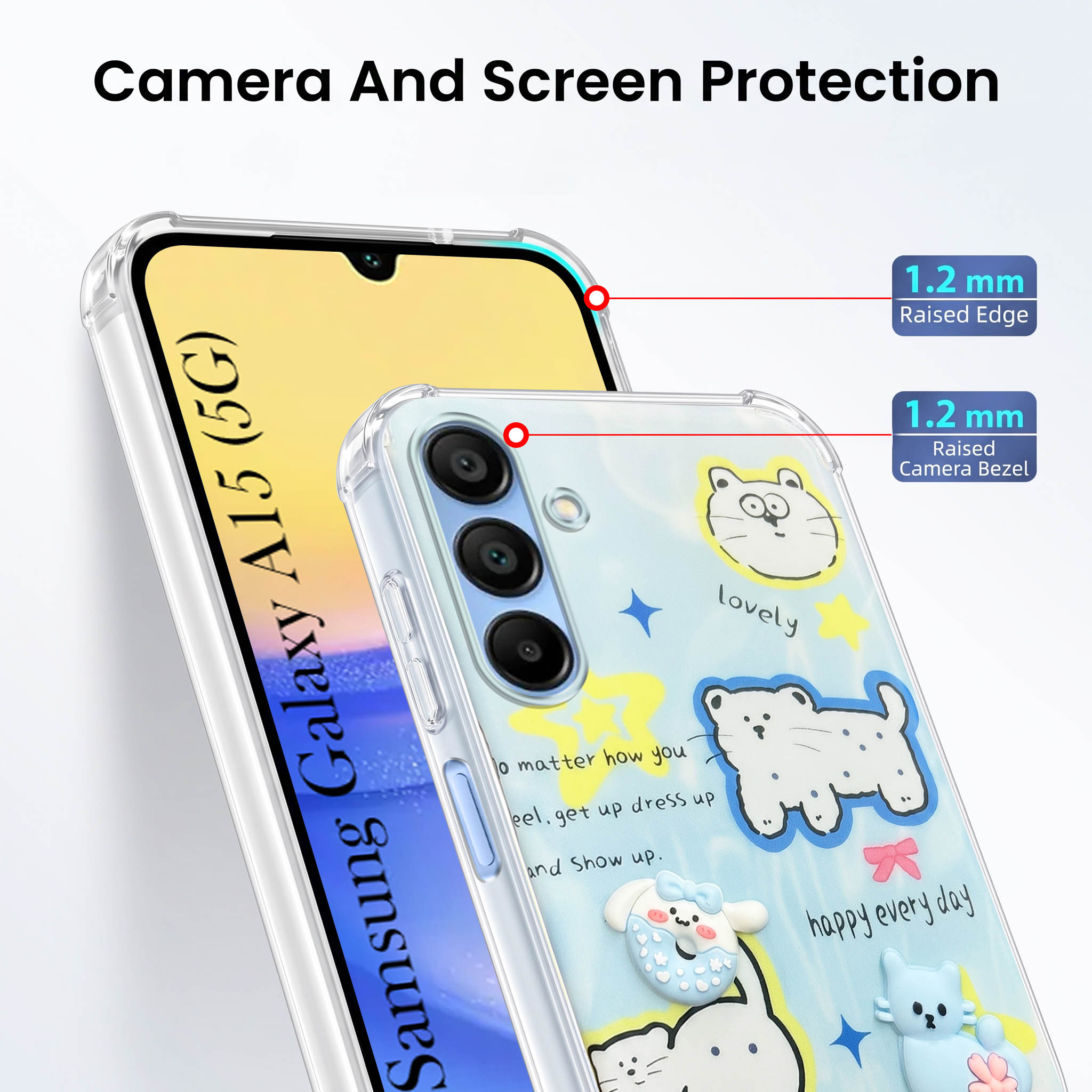 For Samsung Galaxy A15 5G Back Cover Case (3D Cute Cartoons | Hard Back Side Soft | Matte Premium Finish | HD Printing)