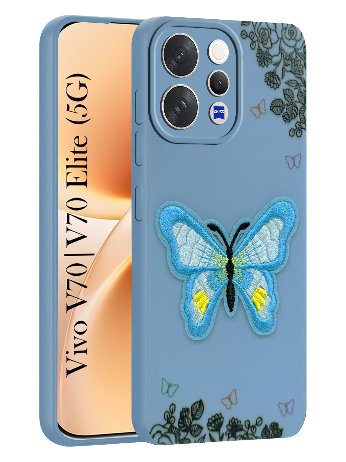 For Vivo V70 | Vivo V70 Elite 5G Back Cover Case (Soft Butterfly Embroidery | Women Teen Girls | Camera Protection| Matte Silicone)