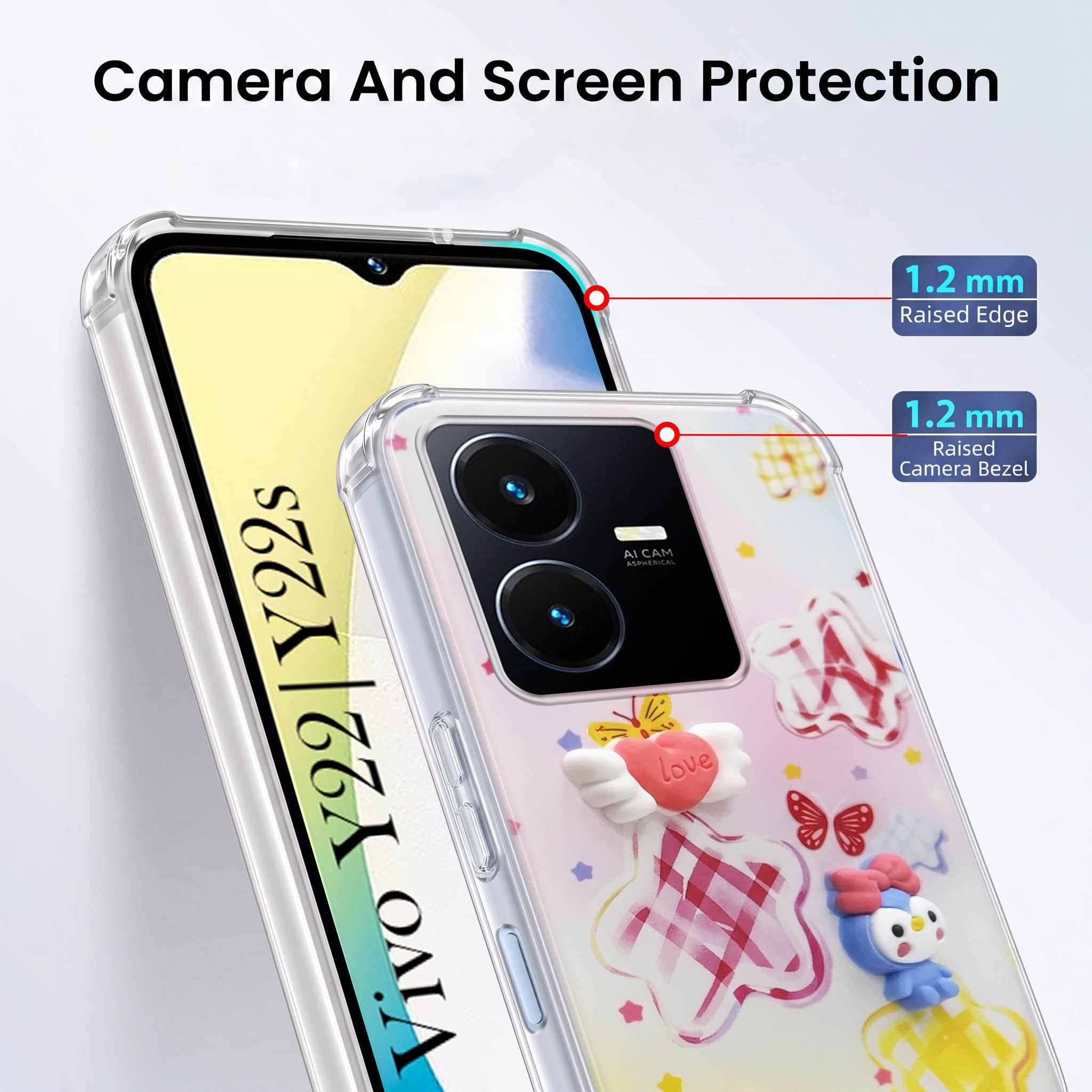 For Vivo Y22 | Vivo Y22s Back Cover Case (3D Cute Cartoons | Hard Back Side Soft | Matte Premium Finish | HD Printing)
