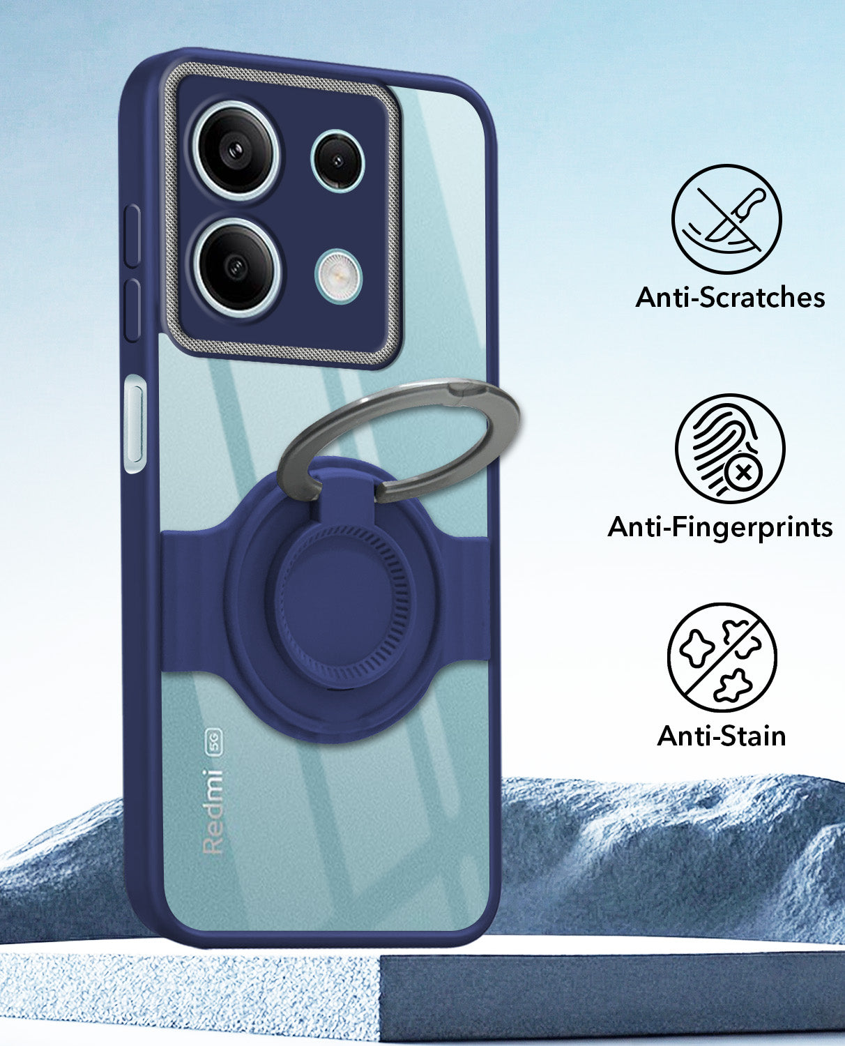 For Xiaomi Redmi Note 13 5G Back Cover Case with stand (Built-in Ring Holder Kickstand | Lifetime Anti Yellow | Camera Protection)