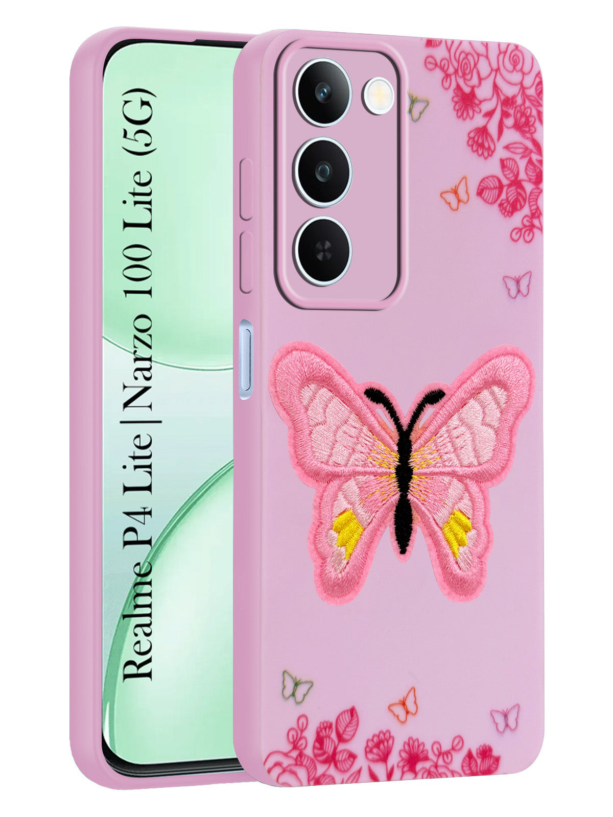 For Realme P4 Lite 5G | Realme Narzo 100 Lite 5G Back Cover Case (Soft Butterfly Embroidery | Women Teen Girls | Camera Protection| Matte Silicone)