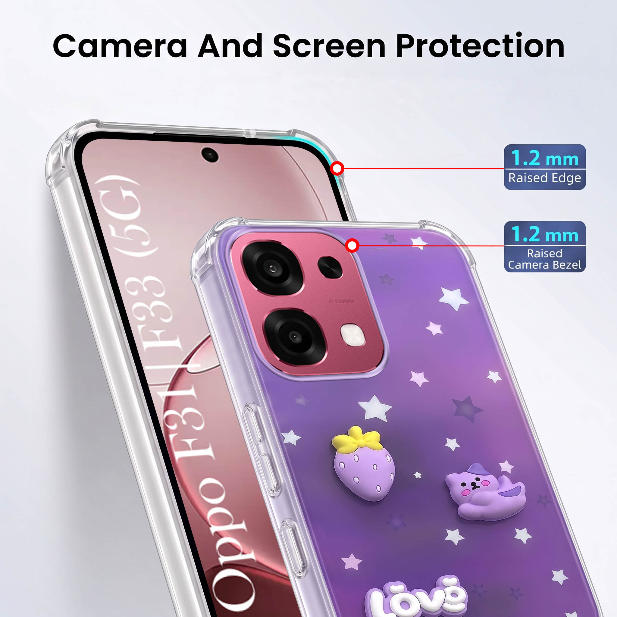 For Oppo F31 5G | Oppo F33 5G Back Cover Case (3D Cute Cartoons | Hard Back Side Soft | Matte Premium Finish | HD Printing)