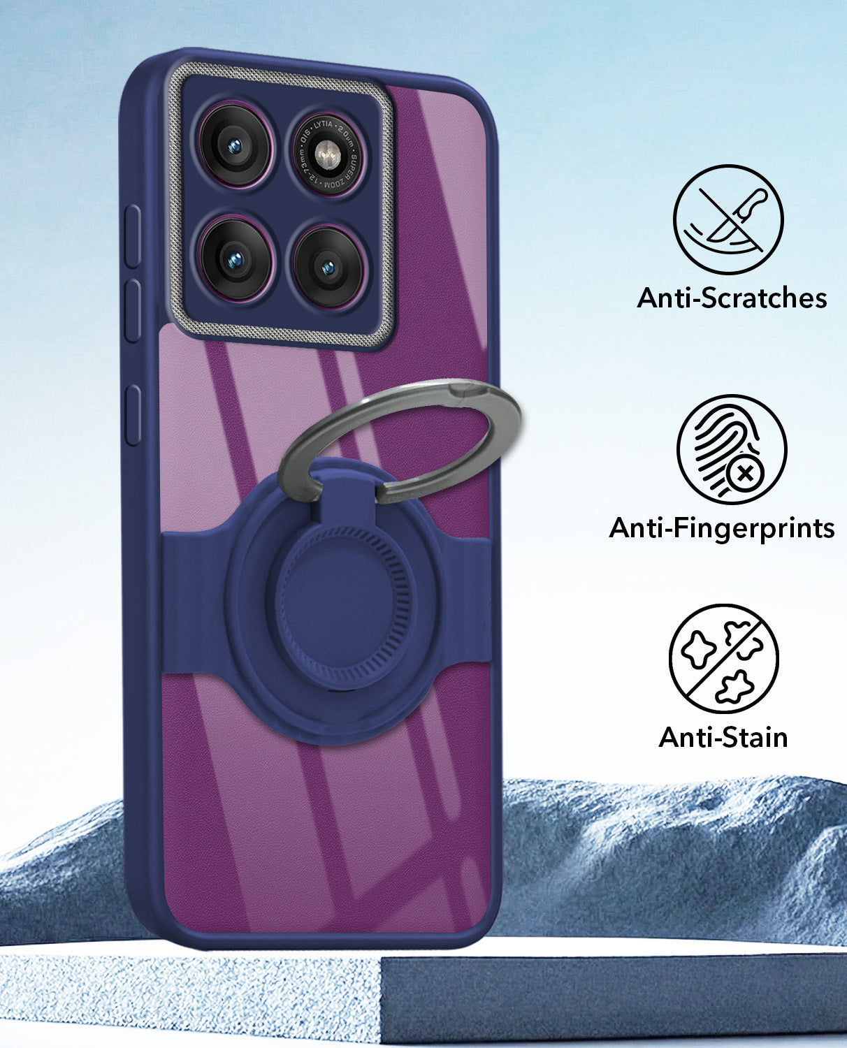 For Motorola Moto Edge 60 Pro Back Cover Case with stand (Built-in Ring Holder Kickstand | Lifetime Anti Yellow | Camera Protection)