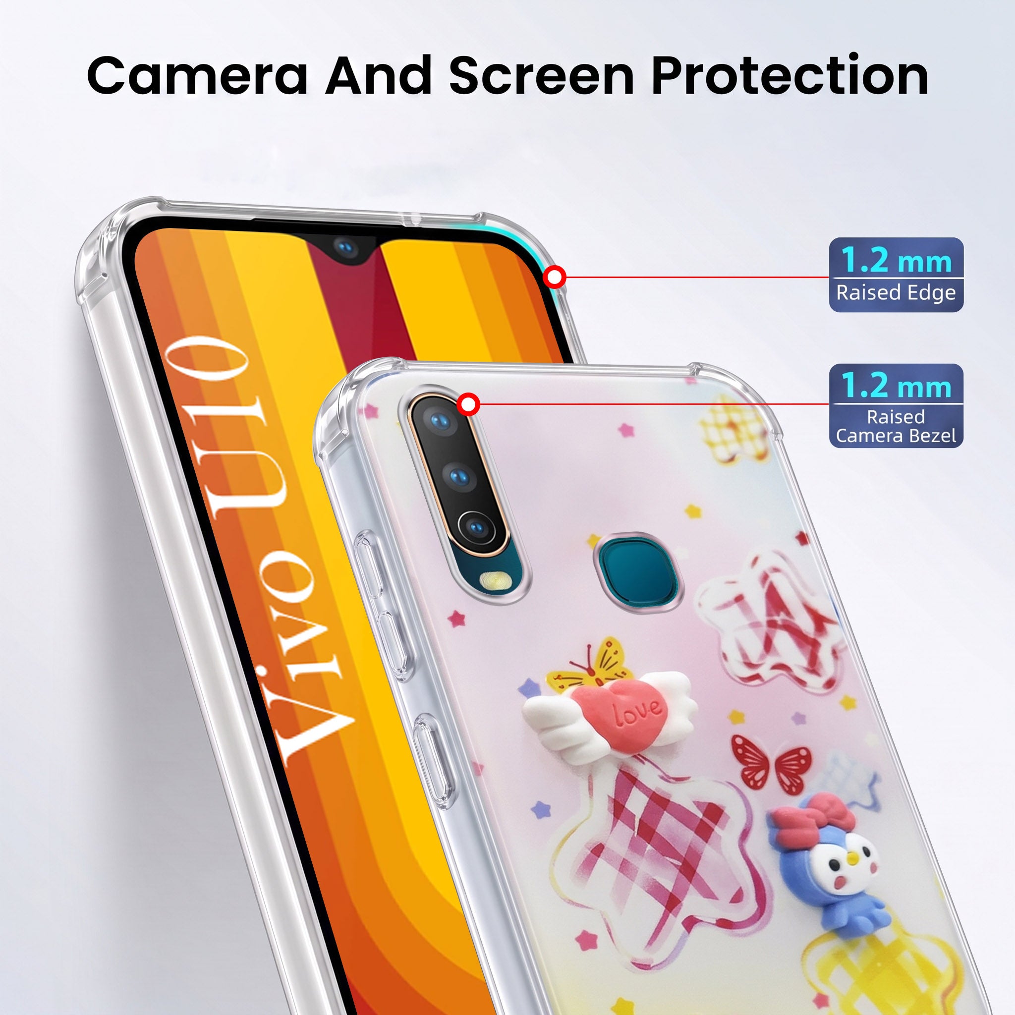 For Vivo U10 Back Cover Case (3D Cute Cartoons | Hard Back Side Soft | Matte Premium Finish | HD Printing)