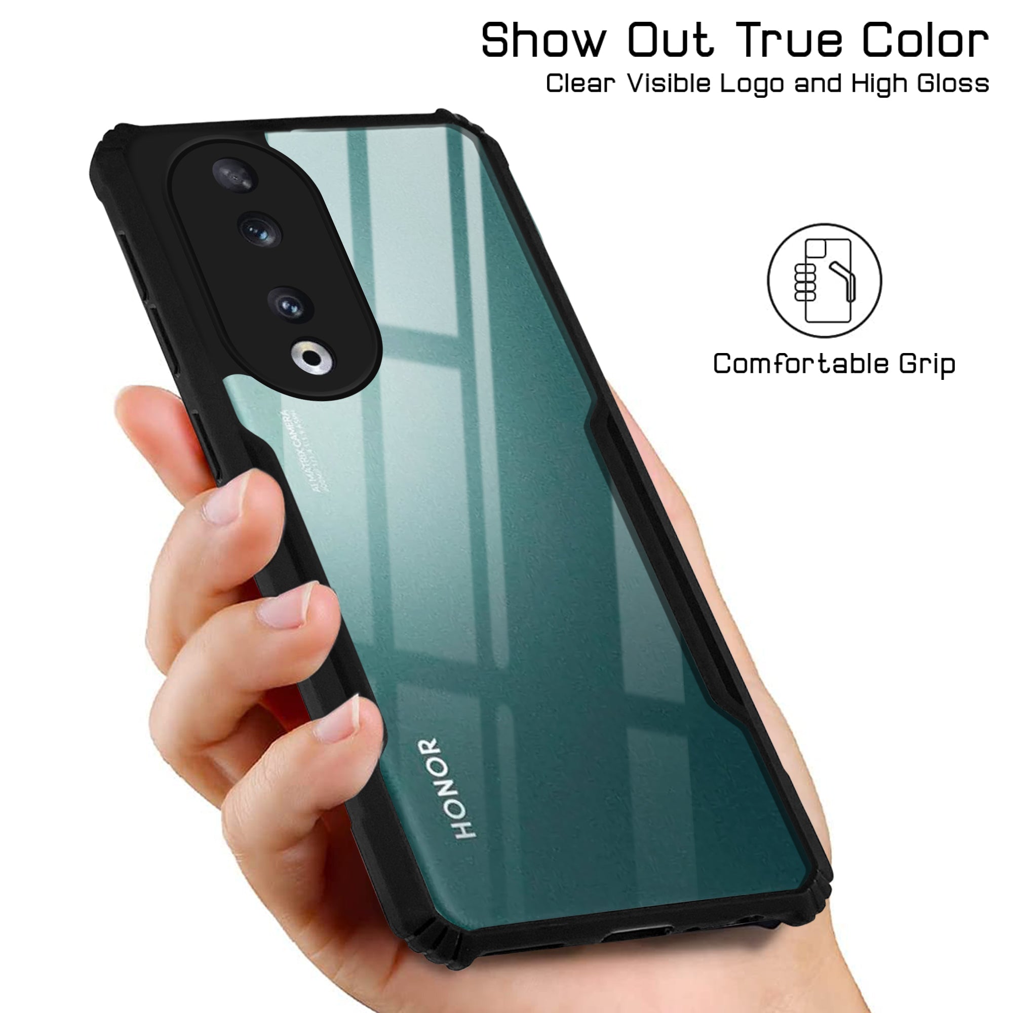 For Honor 90 5G Back Cover Case Hybrid (Shockproof with Polycarbonate Clear Panel | Professional Black)