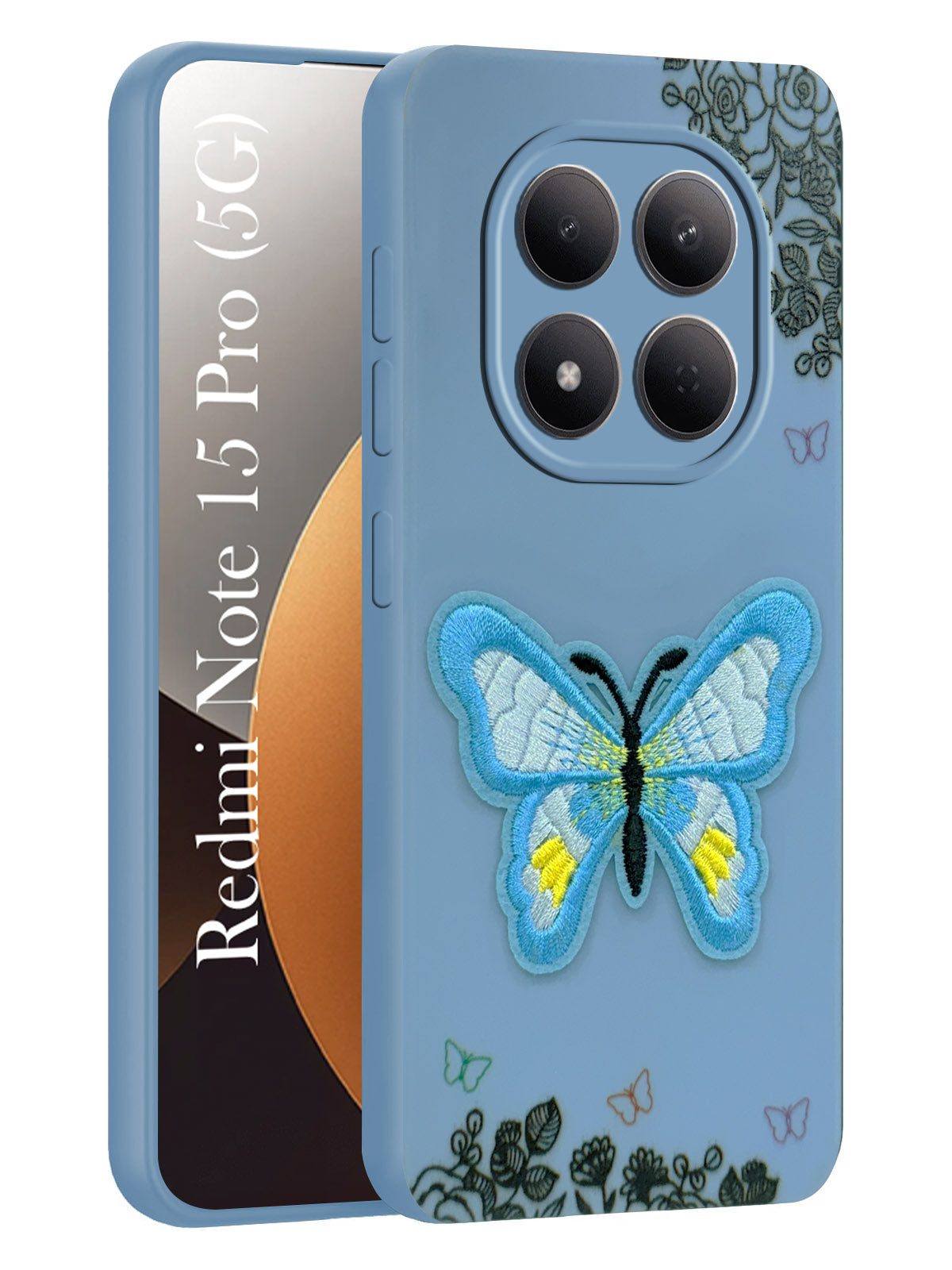 For Xiaomi Redmi Note 15 Pro 5G Back Cover Case (Soft Butterfly Embroidery | Women Teen Girls | Camera Protection| Matte Silicone)