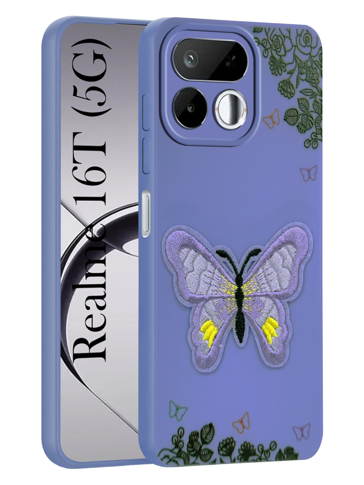 For Realme 16T 5G Back Cover Case (Soft Butterfly Embroidery | Women Teen Girls | Camera Protection| Matte Silicone)