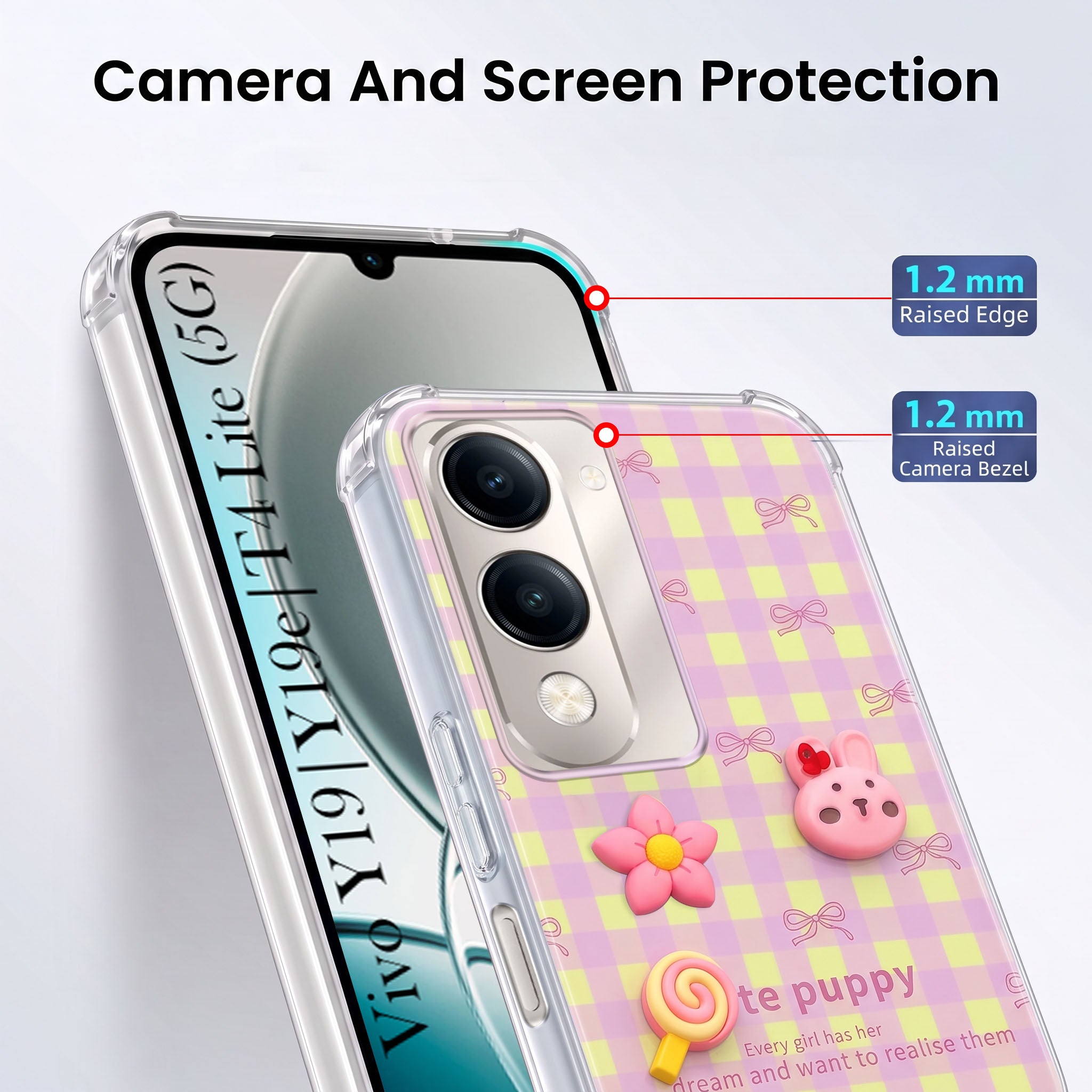 For Vivo Y19 | Vivo Y19e | Vivo T4 Lite Back Cover Case (3D Cute Cartoons | Hard Back Side Soft | Matte Premium Finish | HD Printing)