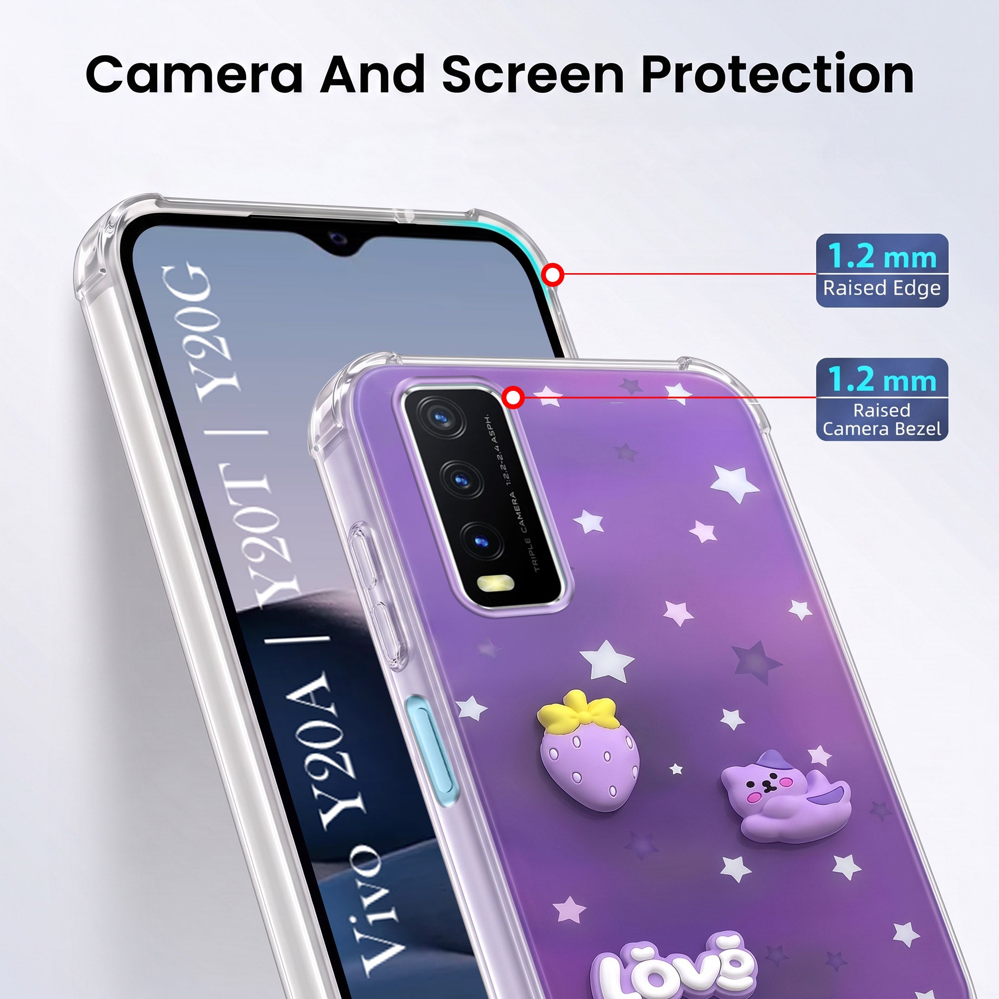 For Vivo Y20A | Y20T | Y20G Back Cover Case (3D Cute Cartoons | Hard Back Side Soft | Matte Premium Finish | HD Printing)