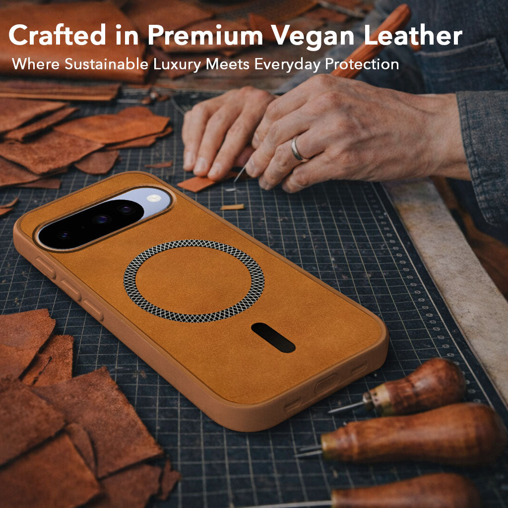 For Google Pixel 10 Back Cover Case Leather Finish (MagSafe Compatible Wireless Charging | Soft Touch | Camera Bump Protection)