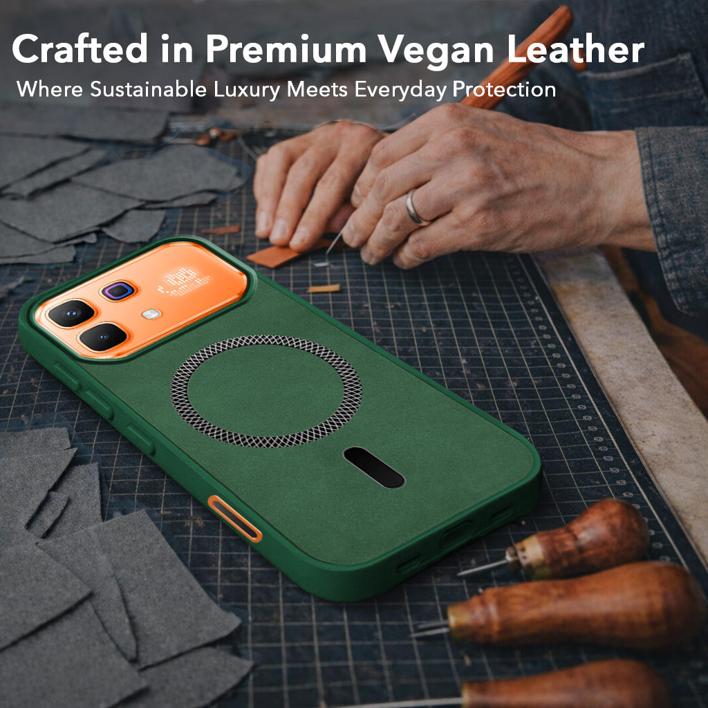 For Infinix Note 60 Pro 5G Back Cover Case Leather Finish (MagSafe Compatible Wireless Charging | Soft Touch | Camera Bump Protection)