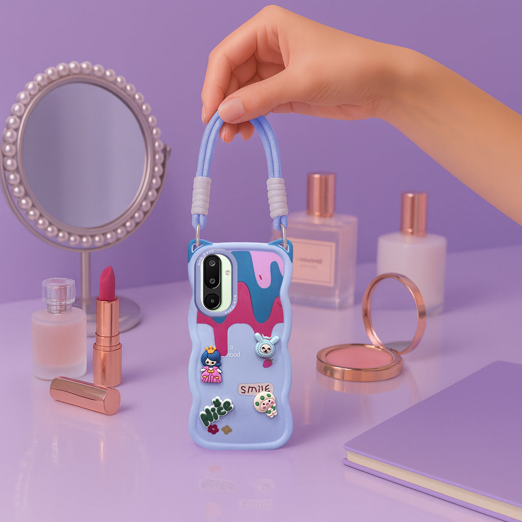 For Samsung Galaxy M16 5G | Samsung Galaxy F16 5G Back Case Cover Strap (3D embossed Figures | Strap Holder | 360* Soft Cushion with Camera Bump)