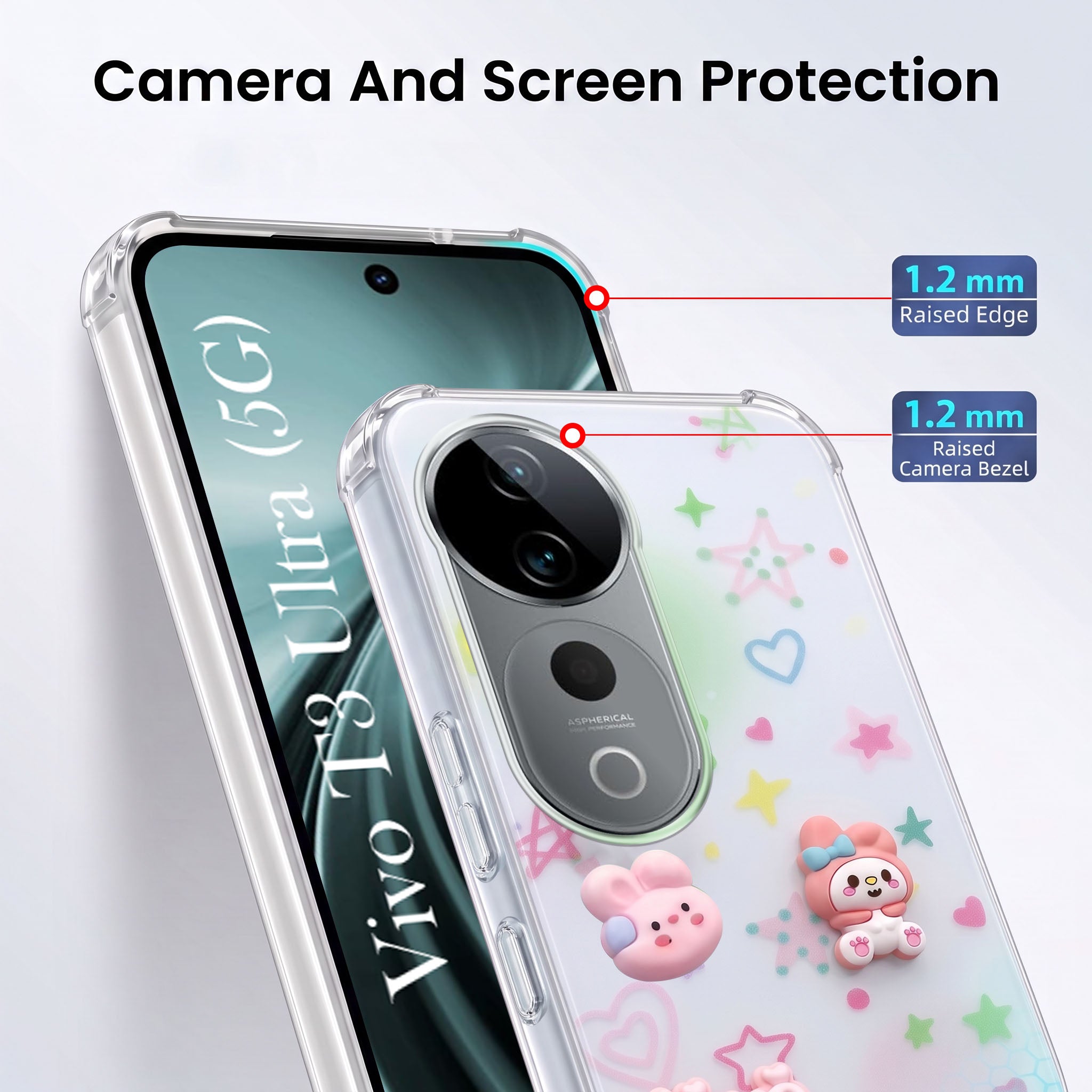 For Vivo T3 Ultra Back Cover Case (3D Cute Cartoons | Hard Back Side Soft | Matte Premium Finish | HD Printing)